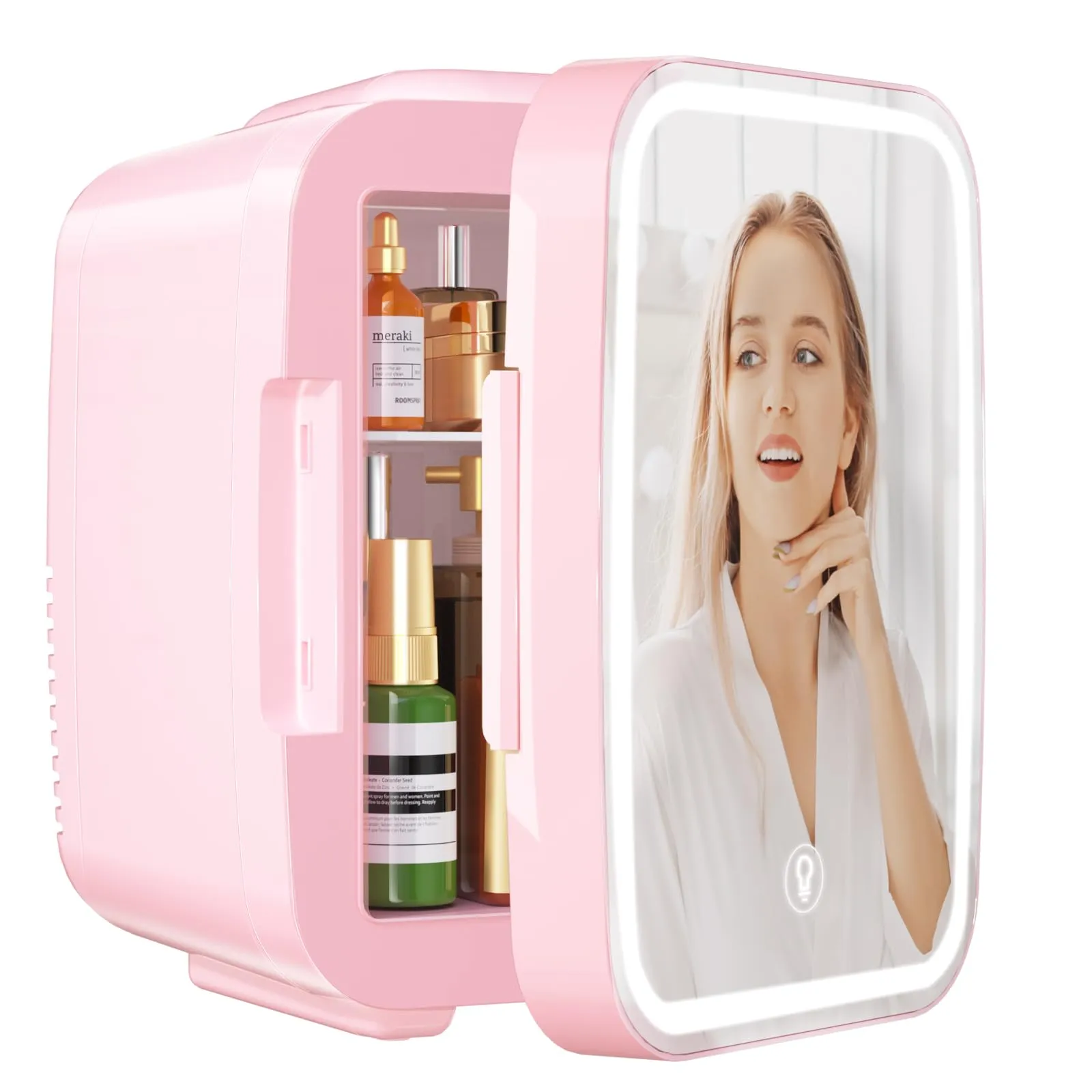 YASHE Mini Frigo per Skincare con Specchio LED Rosa