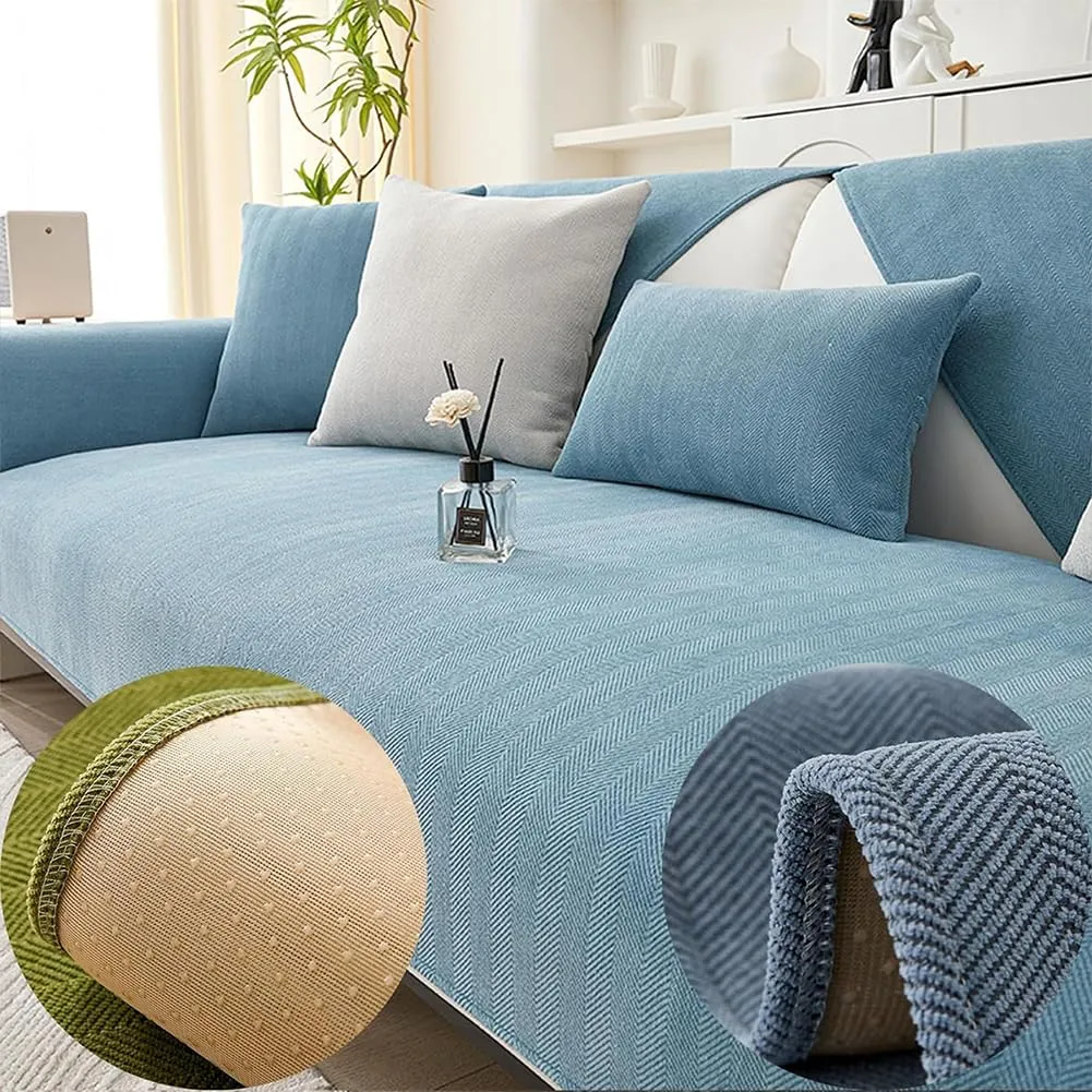 Funnyfuzzy - Copridivano in ciniglia a spina di pesce, per divano componibile, antigraffio, a righe, 110 x 240 cm, colore: blu
