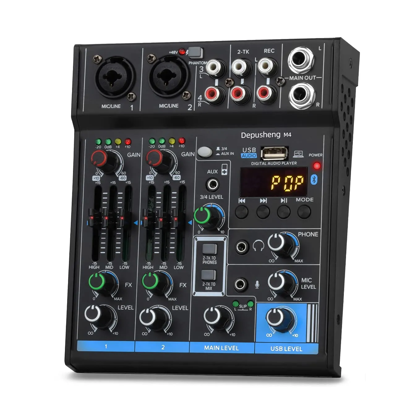 Mixer Audio Professionale Depusheng M4 a 4 Canali con Interfaccia USB e Bluetooth