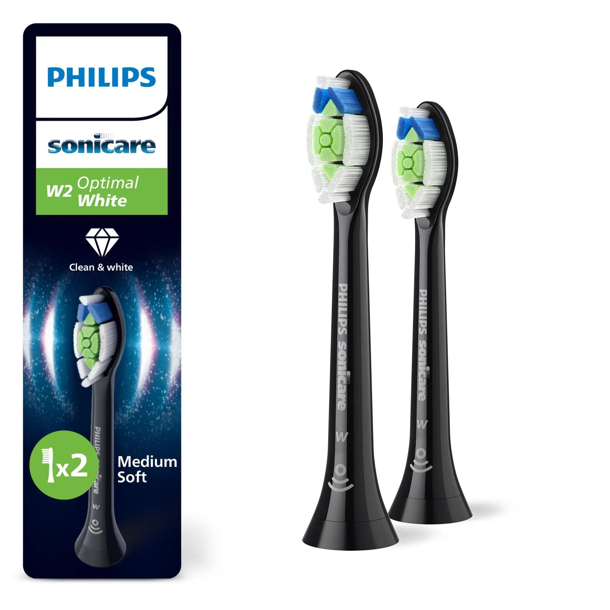 Philips Sonicare W2 Optimal White Testine di Ricambio Nere (Confezione da 2)