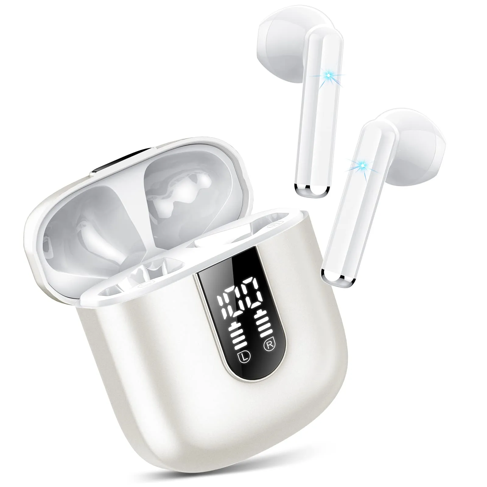 Jesebang Cuffie Bluetooth 5.4 con Audio HiFi e Microfono HD, IP7 Impermeabili, Bianco
