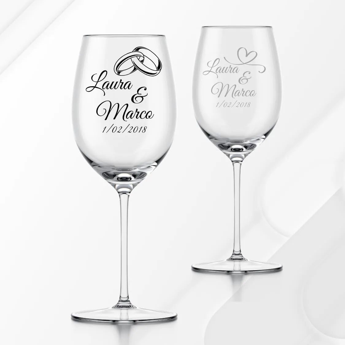 Coppia di calici personalizzati con incisione laser - Regalo per Matrimonio e Anniversario