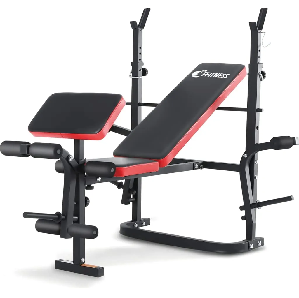 FFitness Panca Pesi Pieghevole Multifunzione Palestra Pettorali con Supporto Bilanciere e Schienale Regolabile