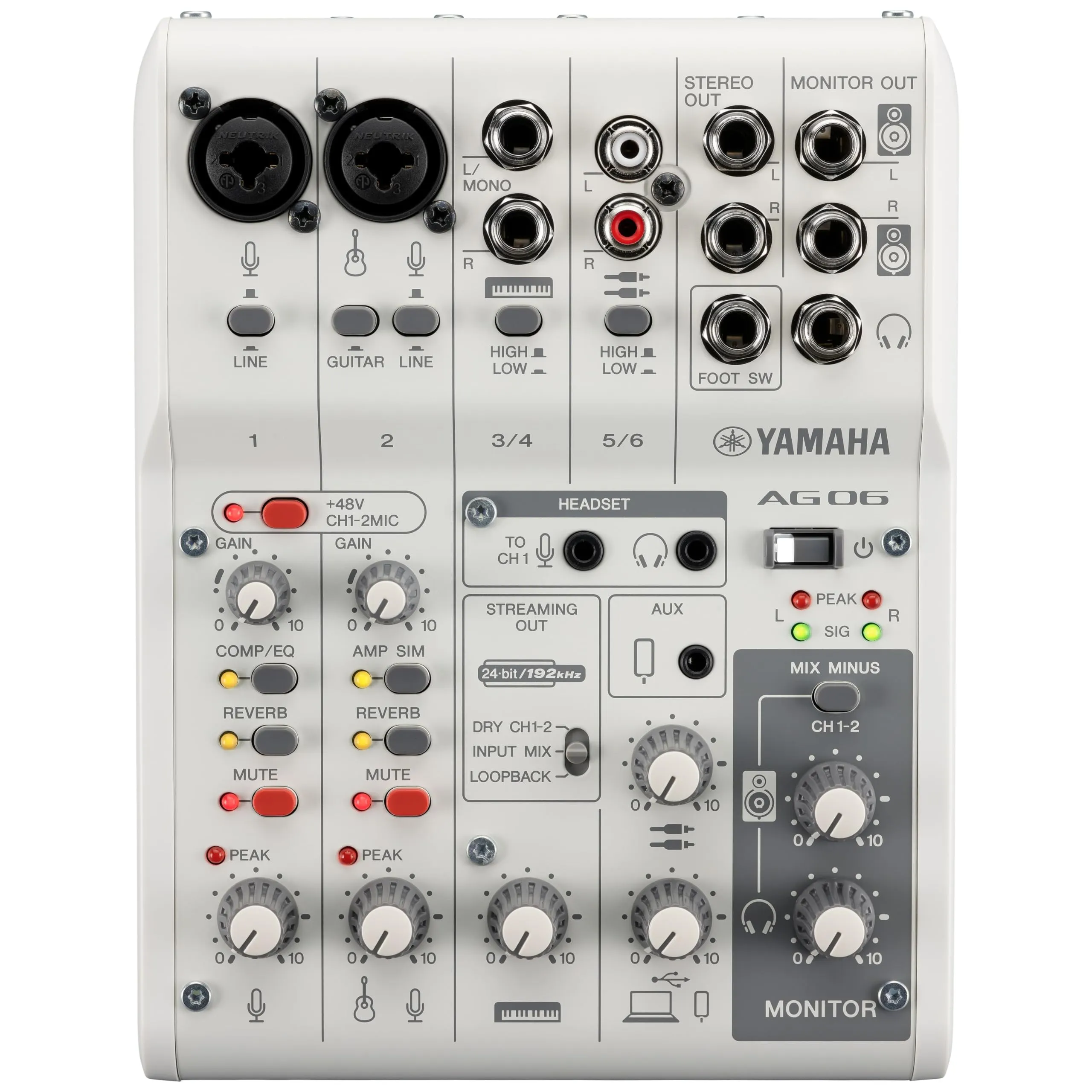 Yamaha AG06MK2 Mixer a 6 Canali per Streaming Live - Bianco