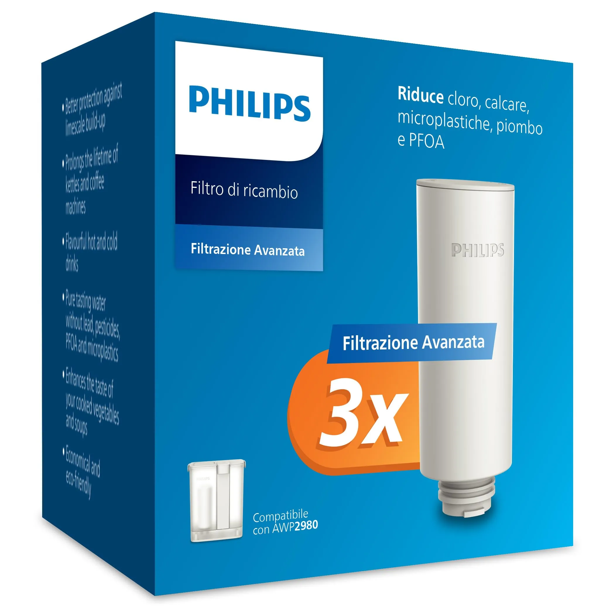 Philips Filtro Micro X-Clean instantaneo, AWP225/24, Cartuccia filtrante, 3 pezzi