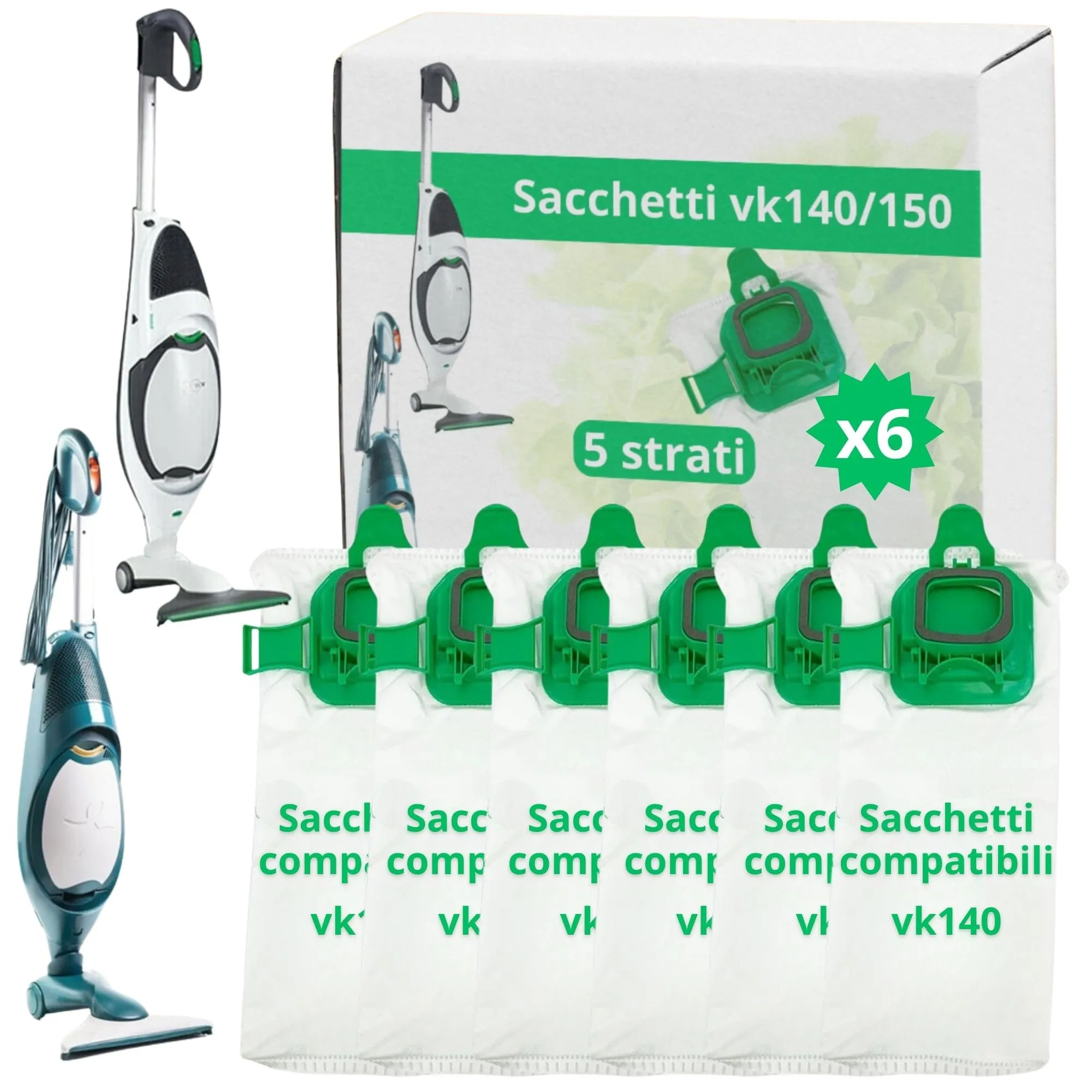NAMAI - Set di 6 Sacchetti Folletto VK140 e VK150 Compatibili