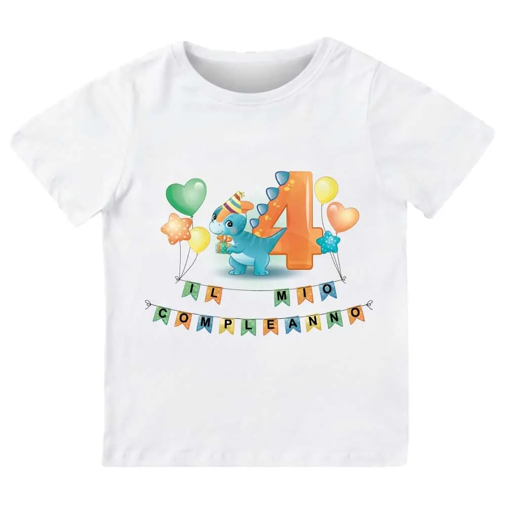T-shirt Dinosauro 4 Anni - Compleanno Perfetto in Cotone