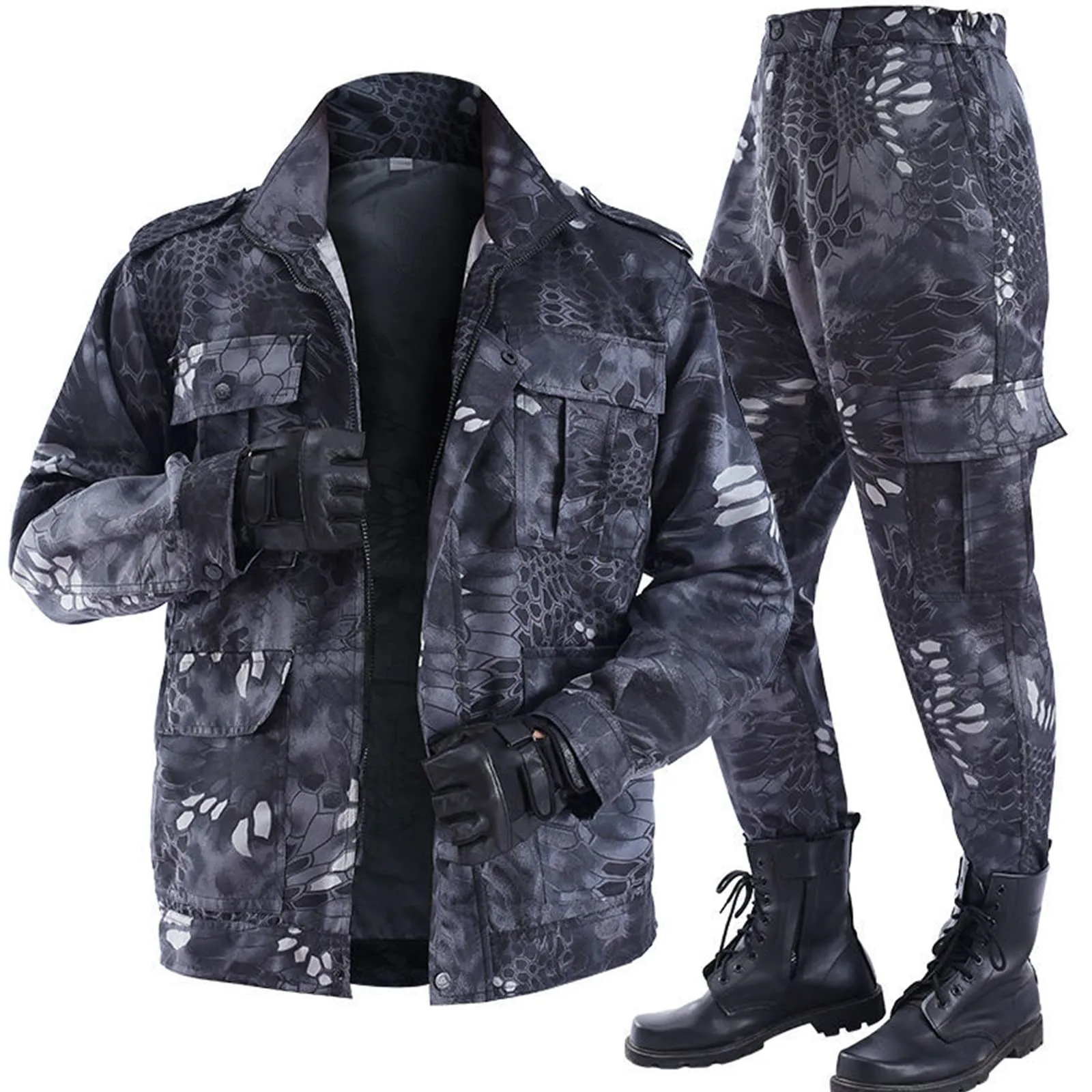 Tuta Mimetica Leggera Unisex Stampa Pitone Nero
