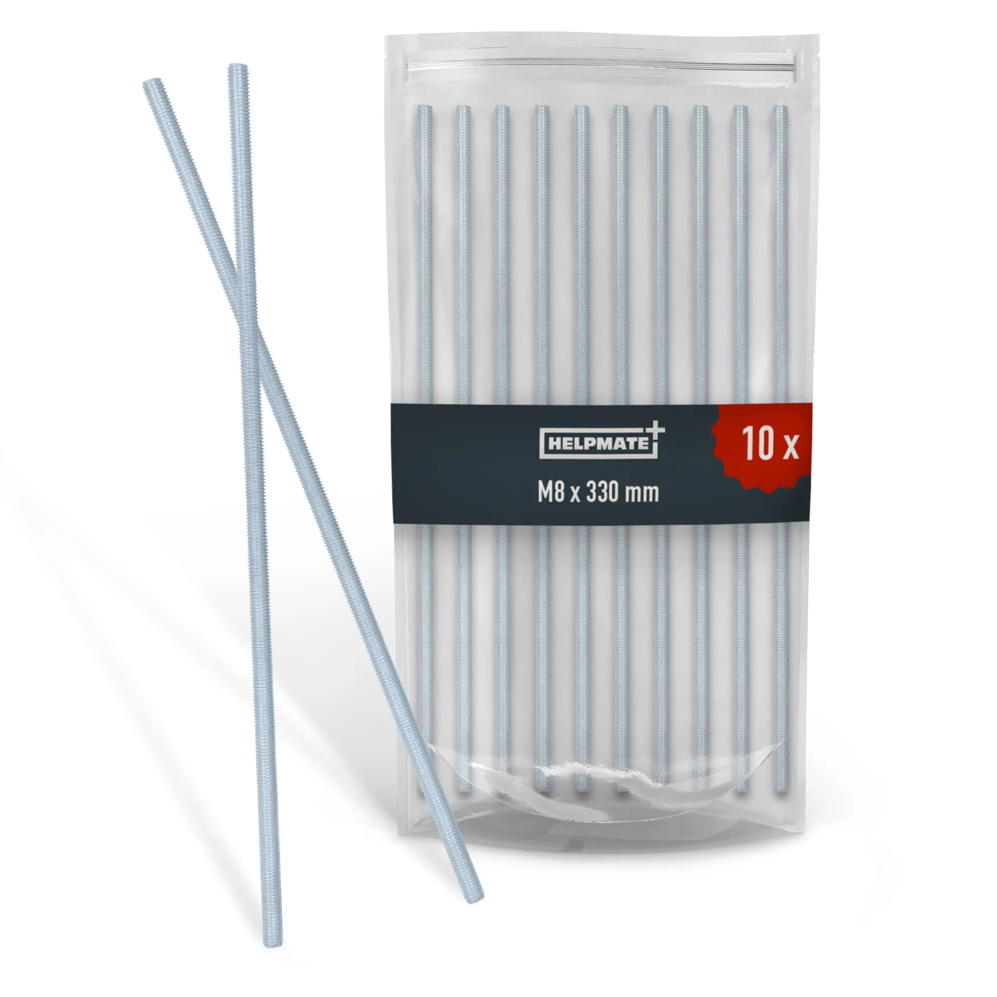 HELPMATE - Asta filettata M8 x 330 mm in acciaio zincato - Set da 10 pezzi