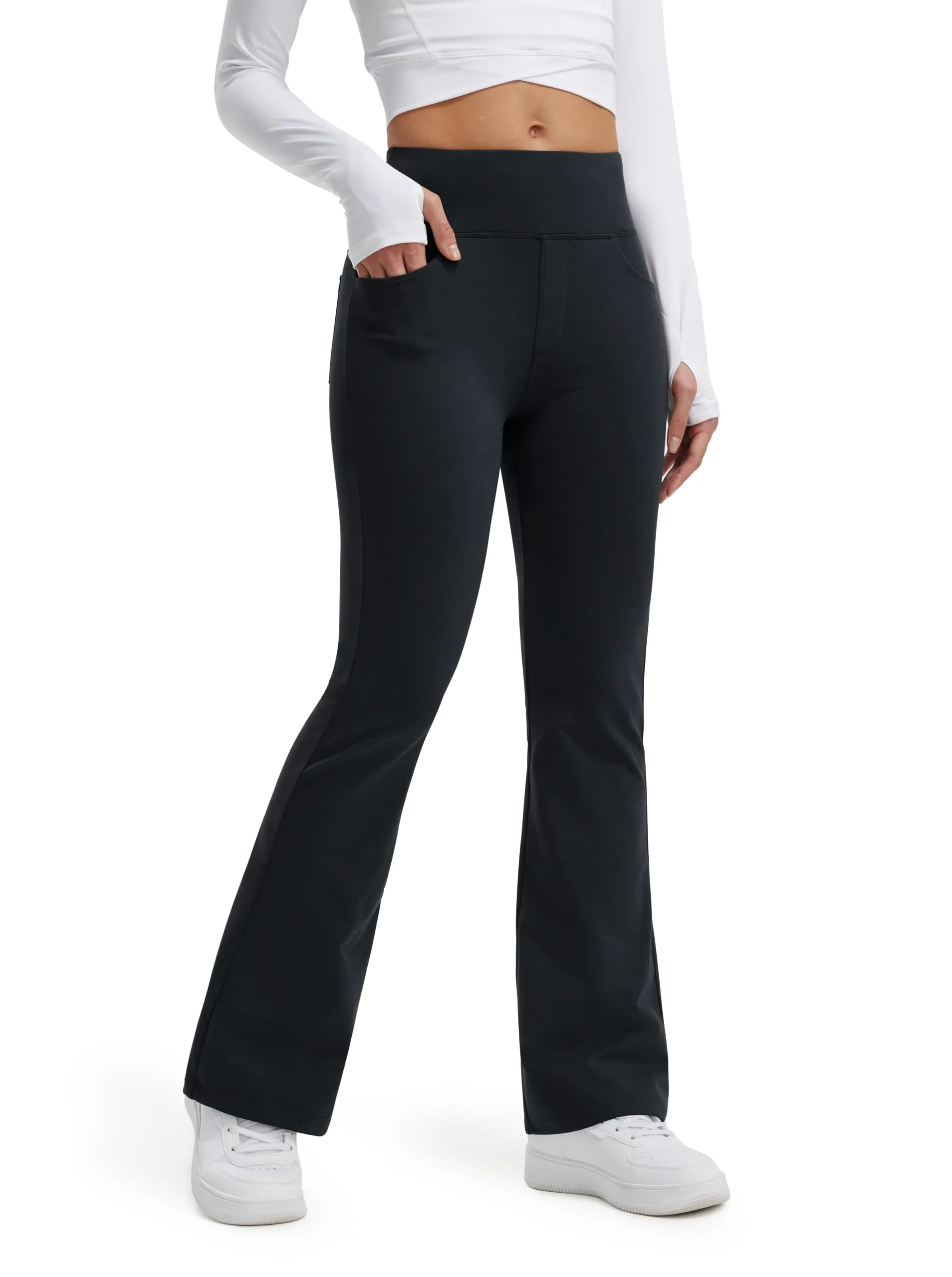 Libin Leggings Termici da Donna con Flared Pantaloni Invernali in Pile Vita Alta Impermeabili da Yoga Trekking con Tasche