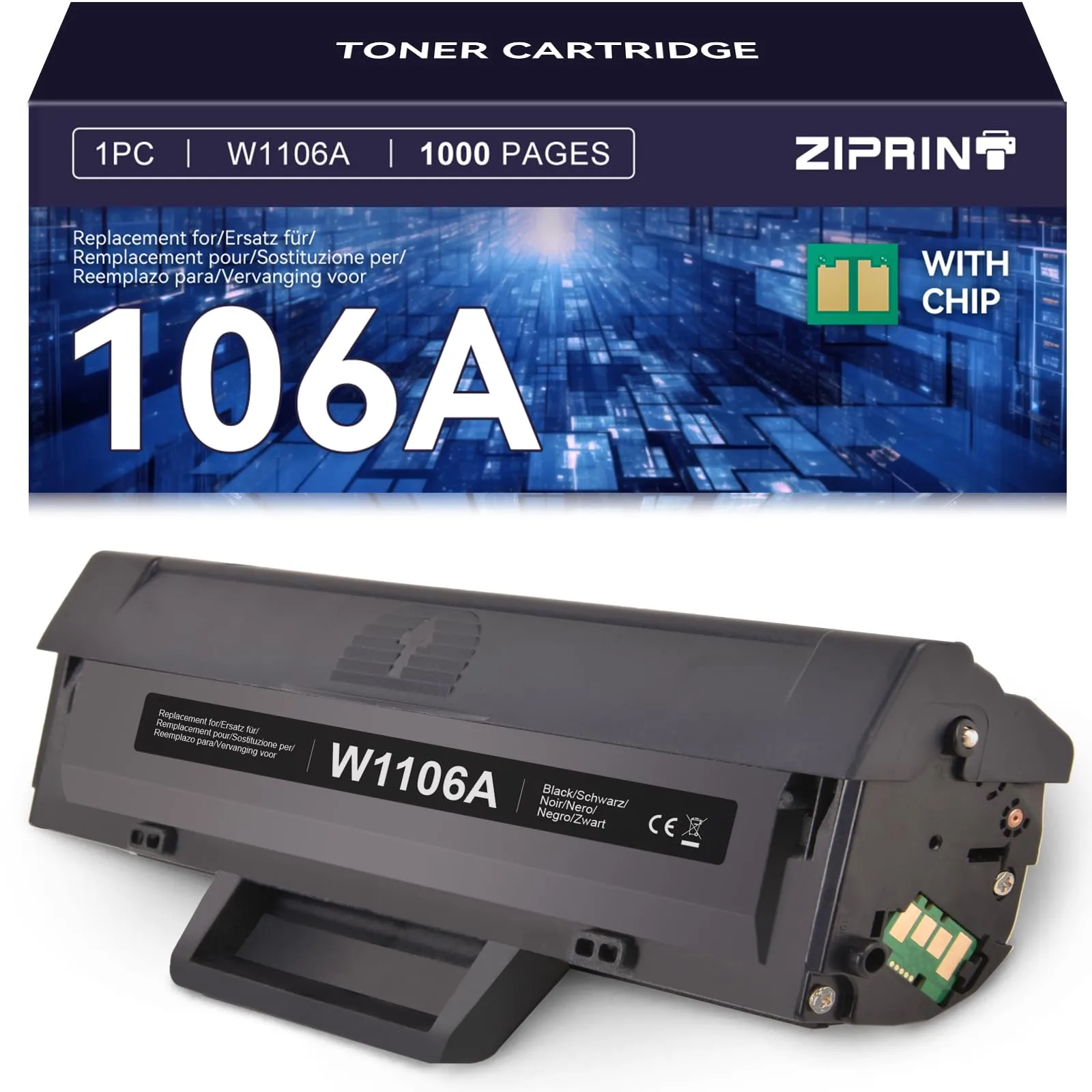 ZIPRINT Toner Compatibile 106A W1106A per HP Laser MFP 137fnw/137fwg/135a/135w/135wg/135r/107a/107w/107r (1 Nero)
