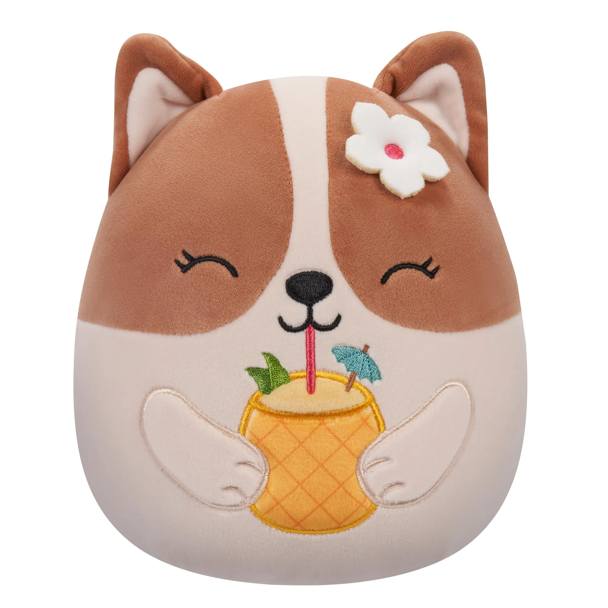 Squishmallows Regina dei Corgi con bevanda all'ananas - 19 cm