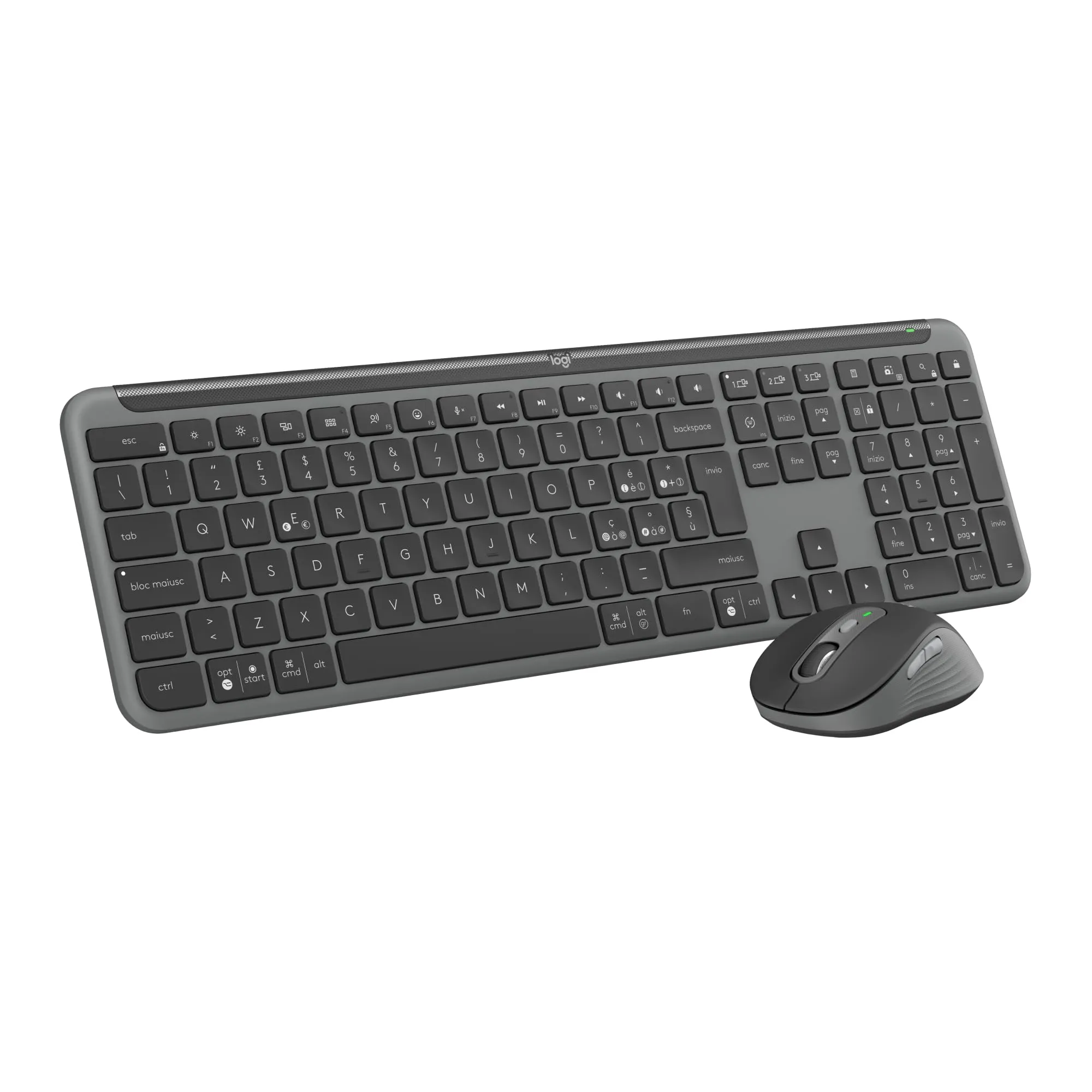 Logitech MK950 Signature Slim: Kit Tastiera e Mouse Wireless Silenziosi Grafite QWERTY IT