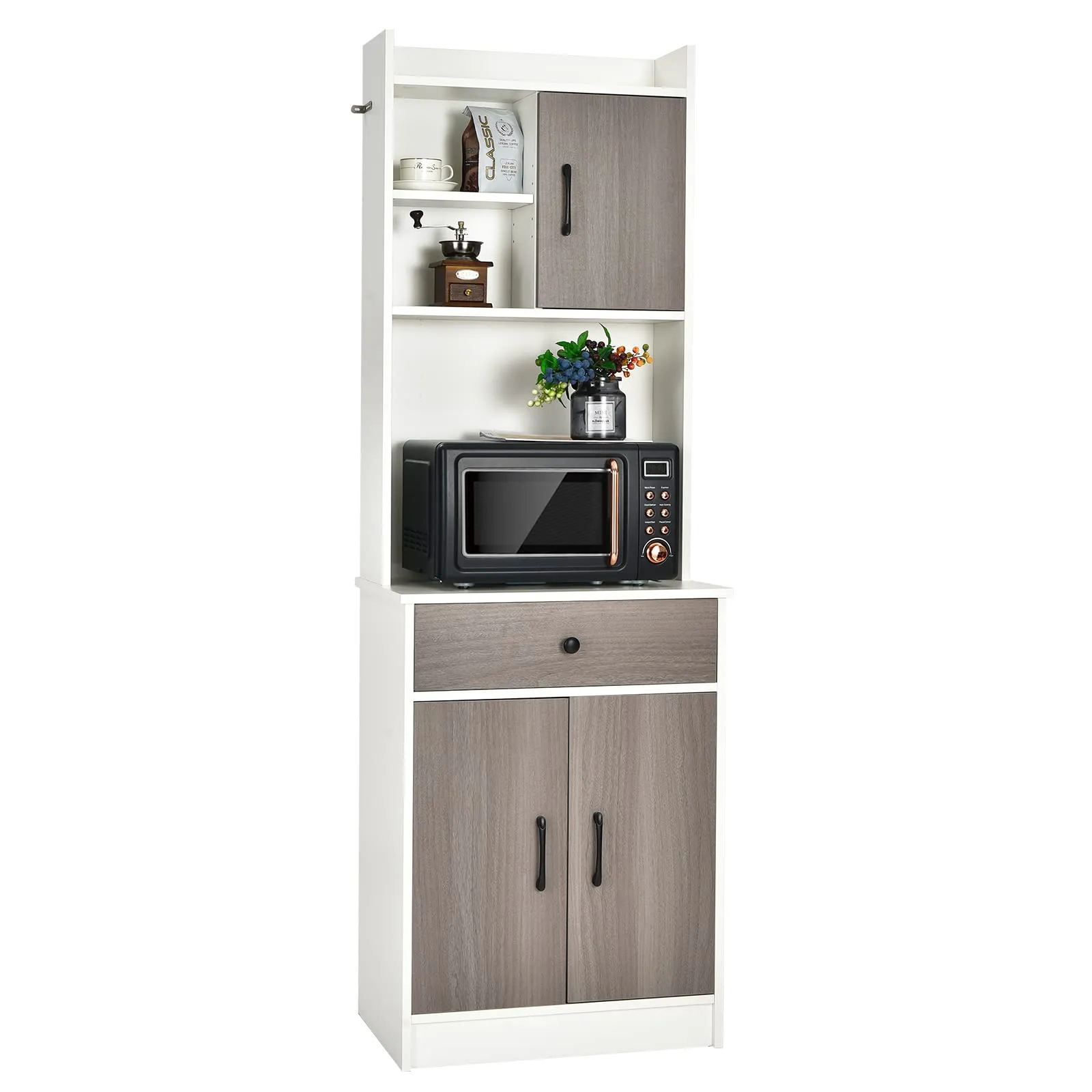 COSTWAY Credenza Alta da Cucina con Ante e Cassetto - Mobile Moderno Salvaspazio