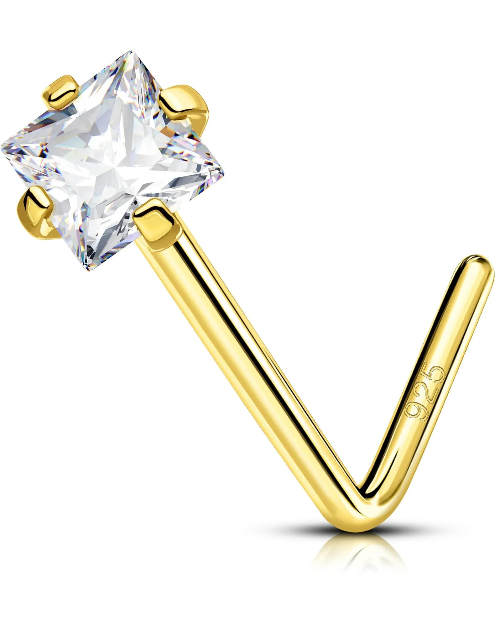 OUFER Piercing Naso Argento Sterling 925 con Zircone Quadrato