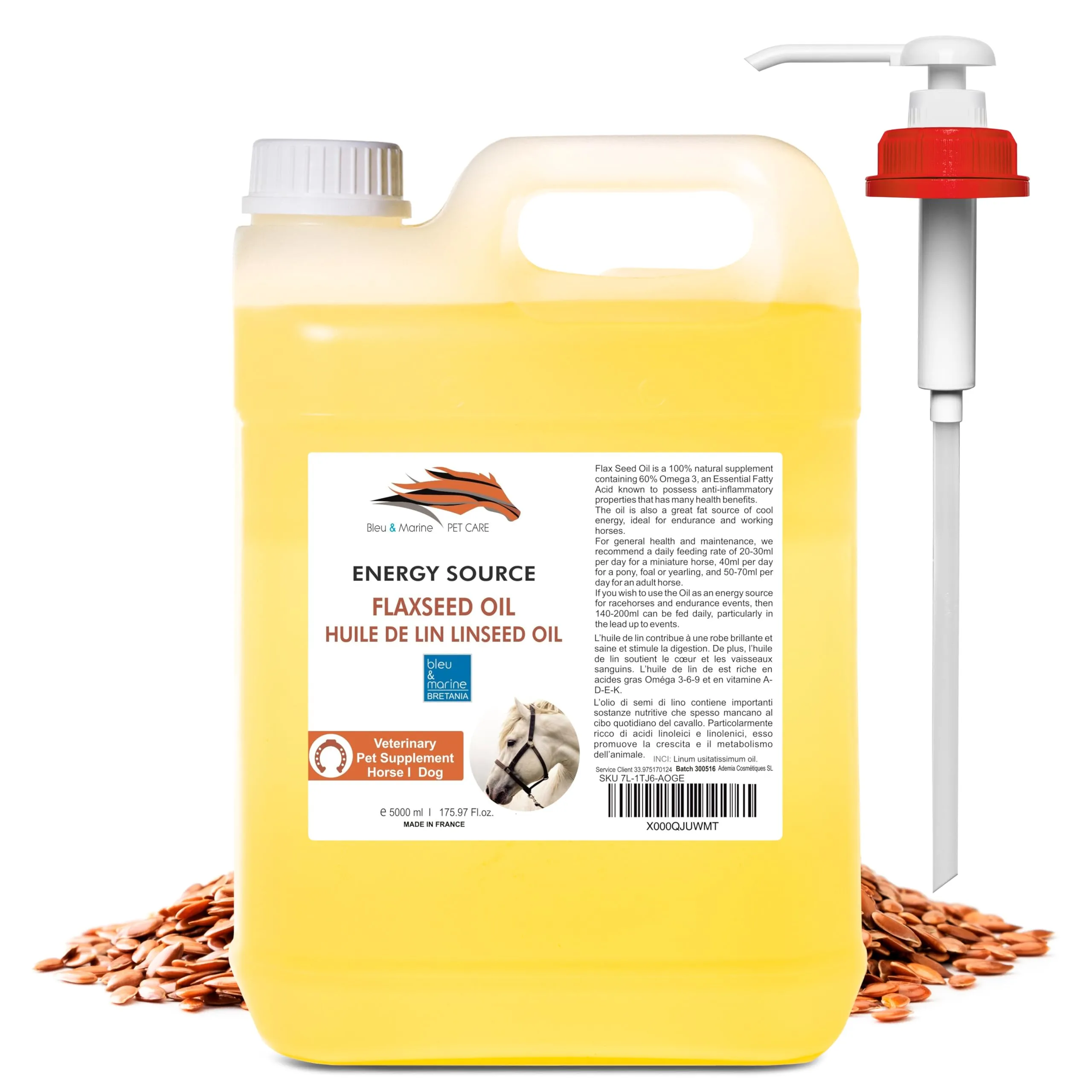 Olio di Lino 100% Naturale per Cavalli bleumarine Bretania