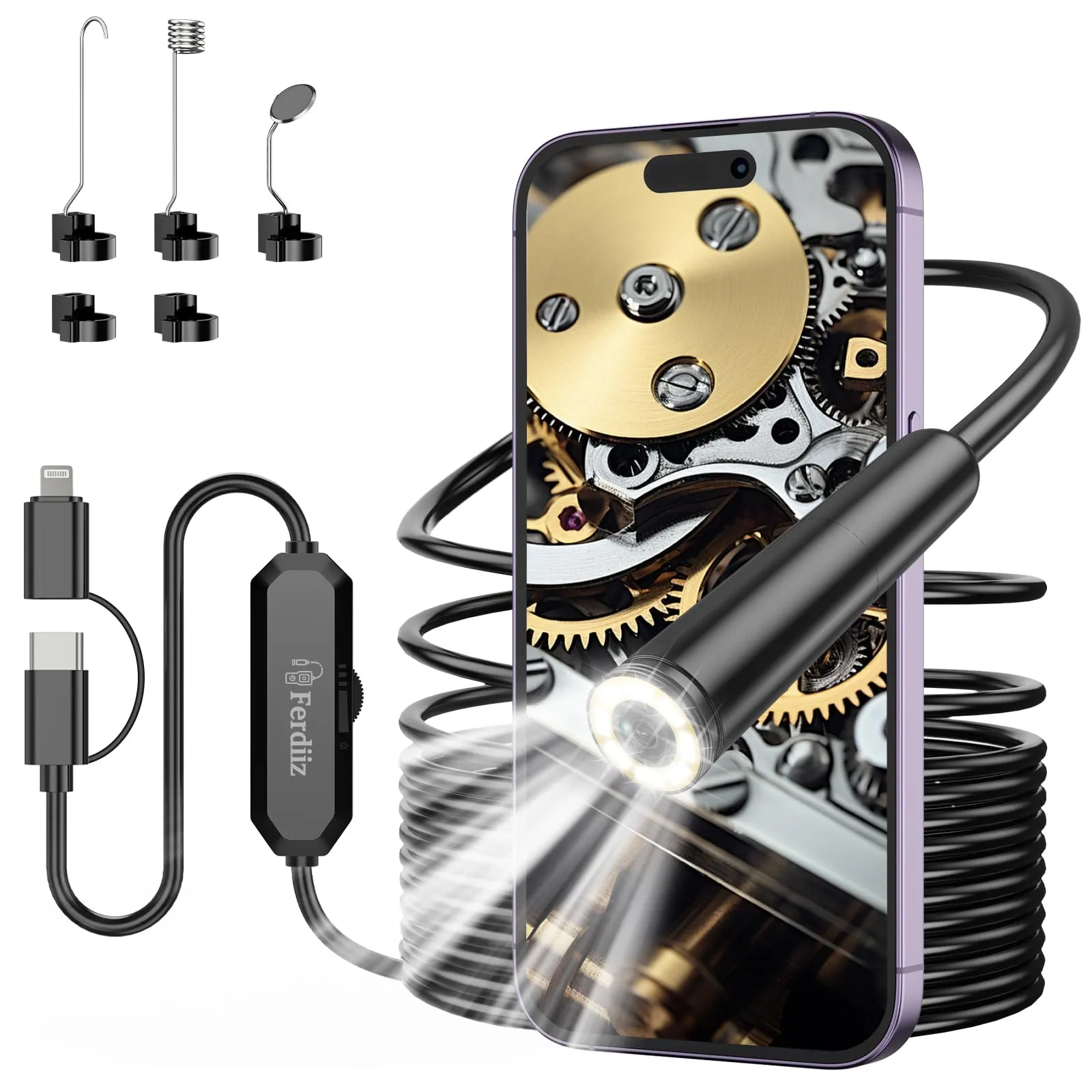 Endoscopio per Smartphone Ferdiiz 1920P HD con Sonda da 5m