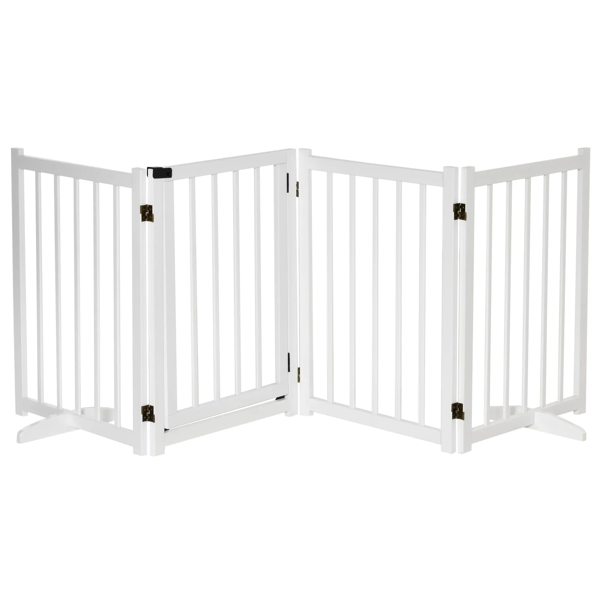 PawHut Cancellino Pieghevole per Cani di Piccola/Media Taglia, 4 Pannelli in Legno Bianco, 237.5x36x80cm