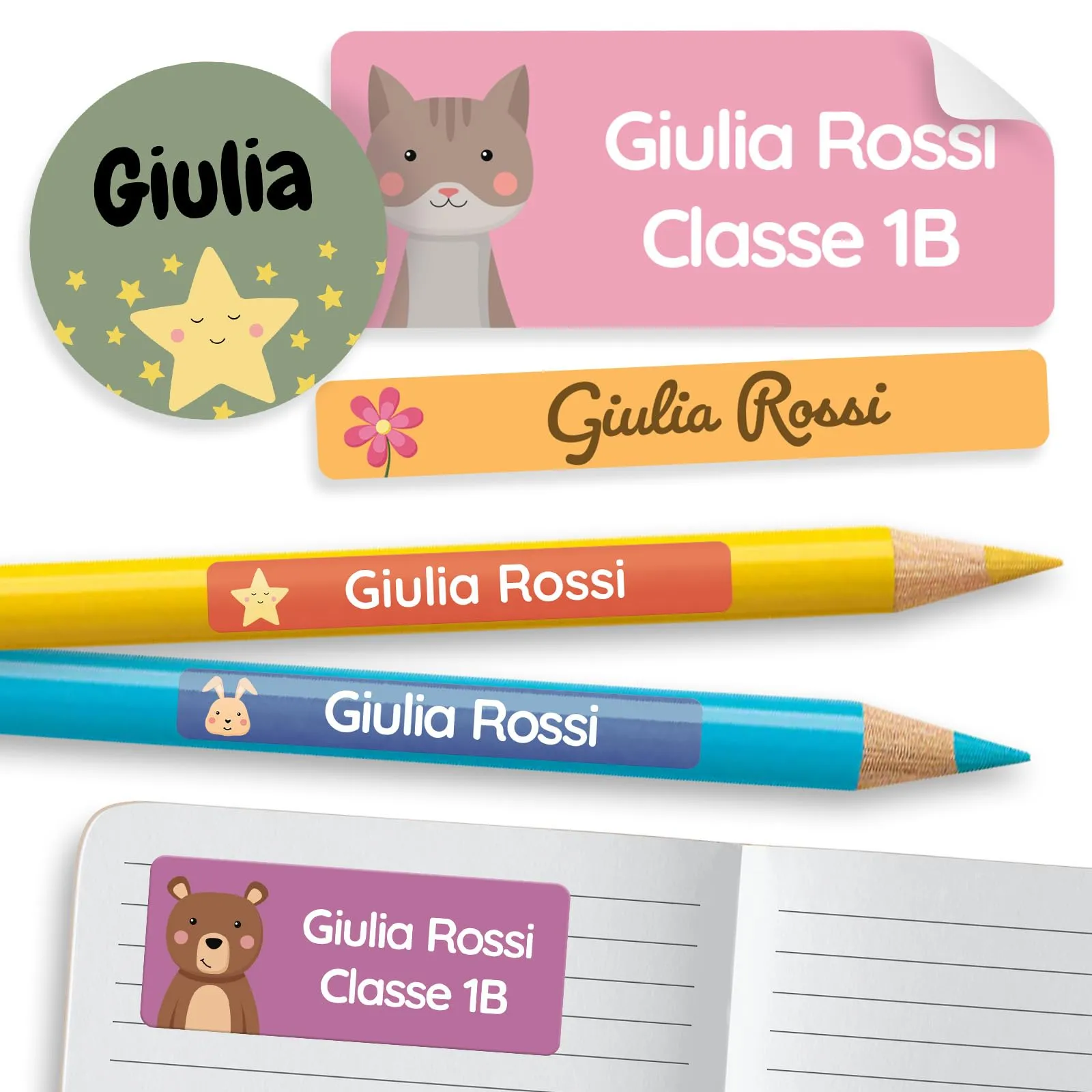 Melu Kids® Set di Etichette Adesive Personalizzate Scuola Mix