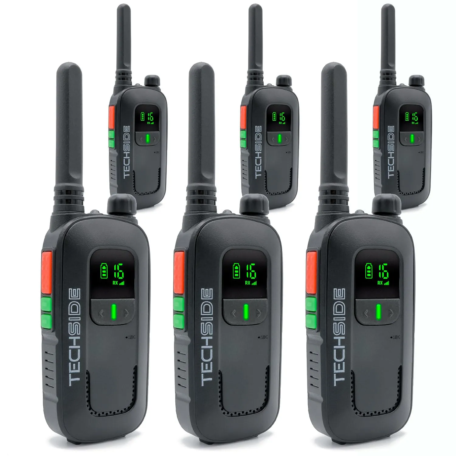 Techside TS-T2 Ricetrasmittente Professionale Walkie Talkie PMR446 - Set da 6