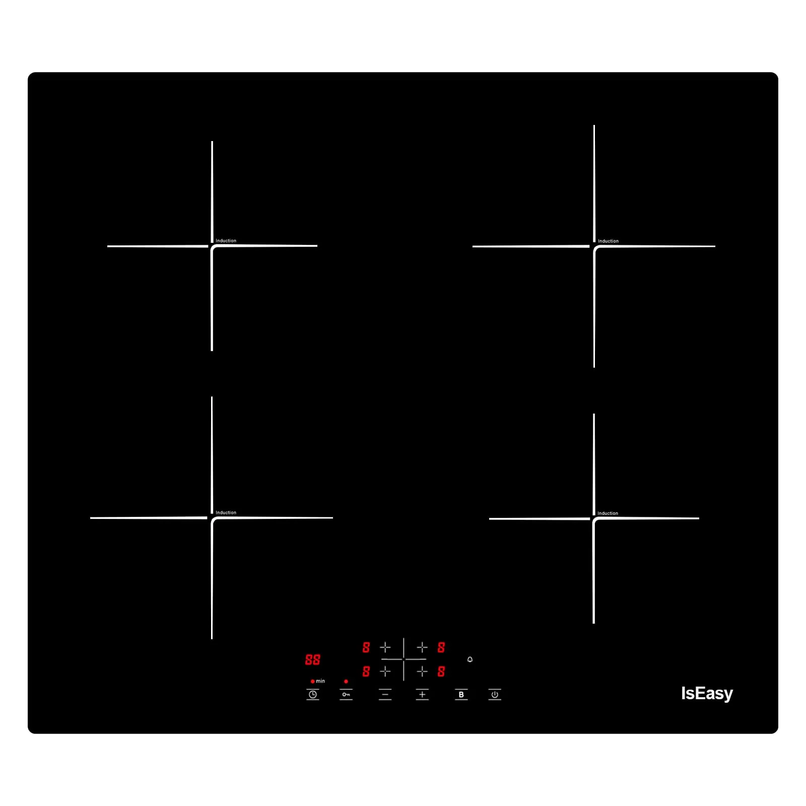Piano Cottura a Induzione Elettrico 59cm - 4 Zone, 6800W, Vetro Nero