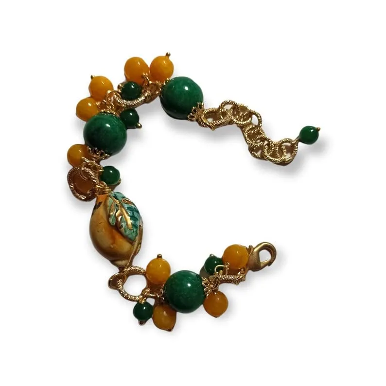 Bracciale Artigianale con Pietre Colorate e Limone in Ceramica di Caltagirone