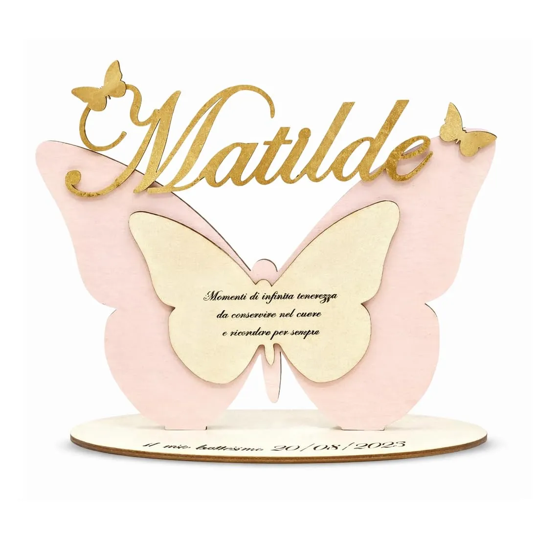 Scritta in Legno Personalizzata con Farfalla - Topper per Torta