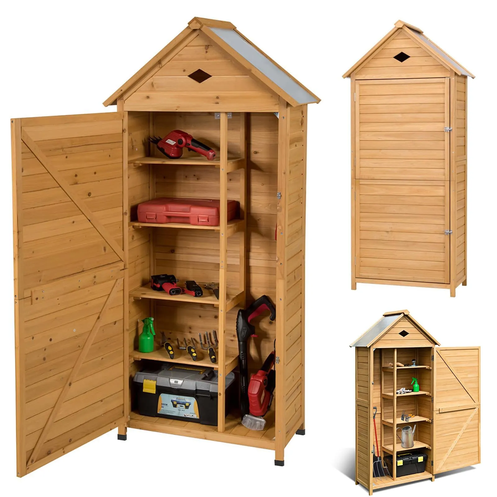 Armadio da Esterno in Legno con Tetto Zincato Antipioggia RELAX4LIFE