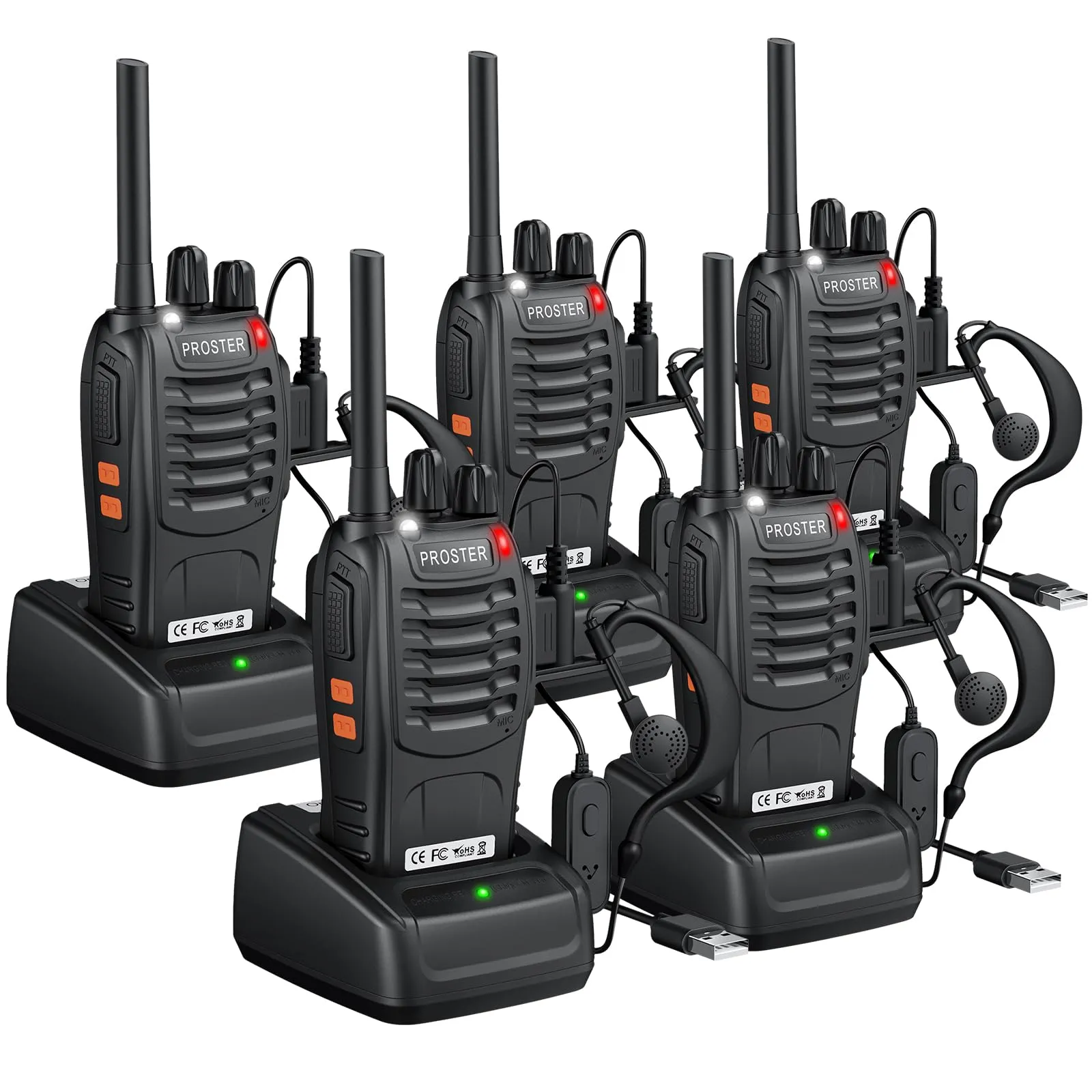 Proster Set di 5 Walkie Talkie Professionali PMR446 con Accessori