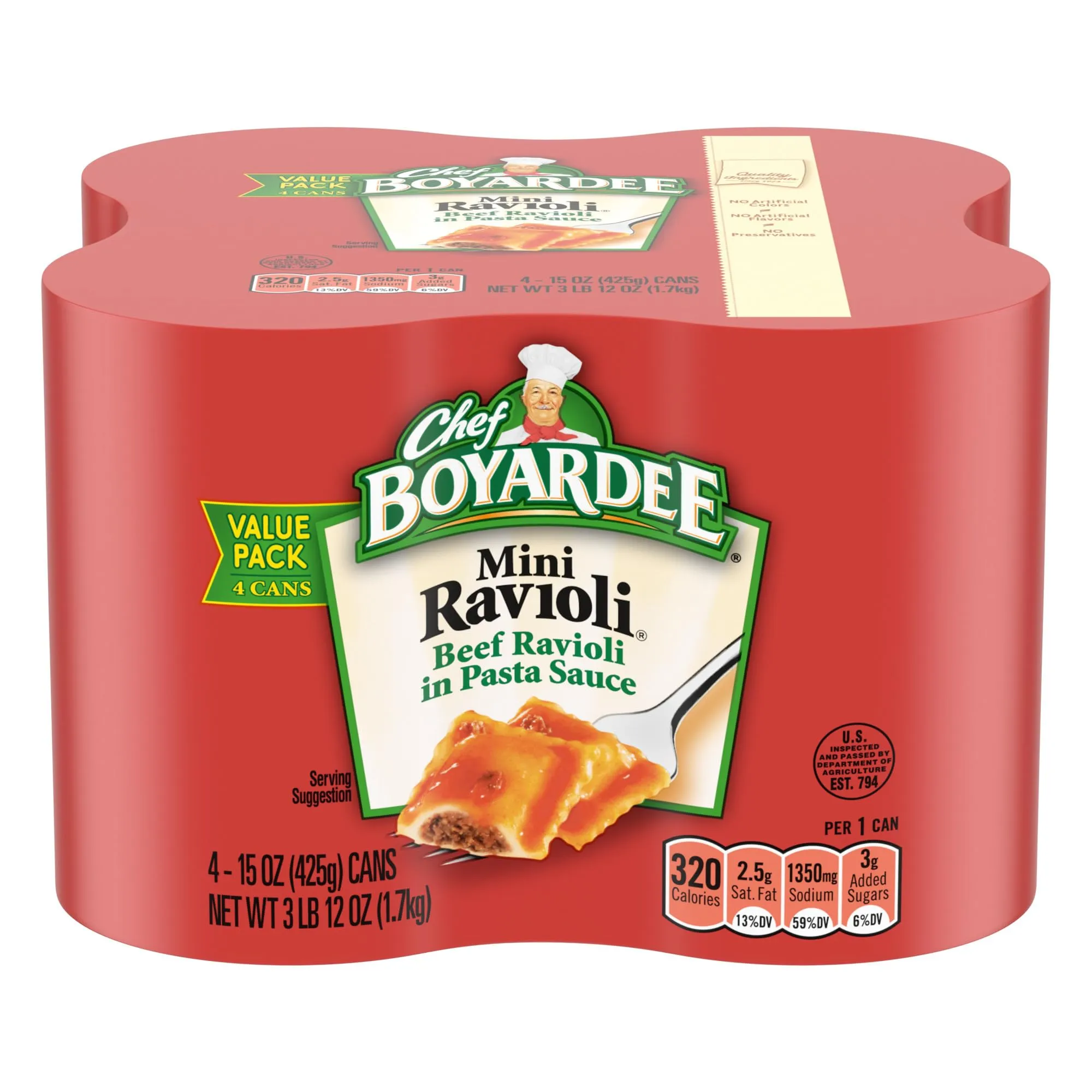 Chef Boyardee Ravioli di Vitello in Salsa di Pomodoro e Carne - Confezione da 4