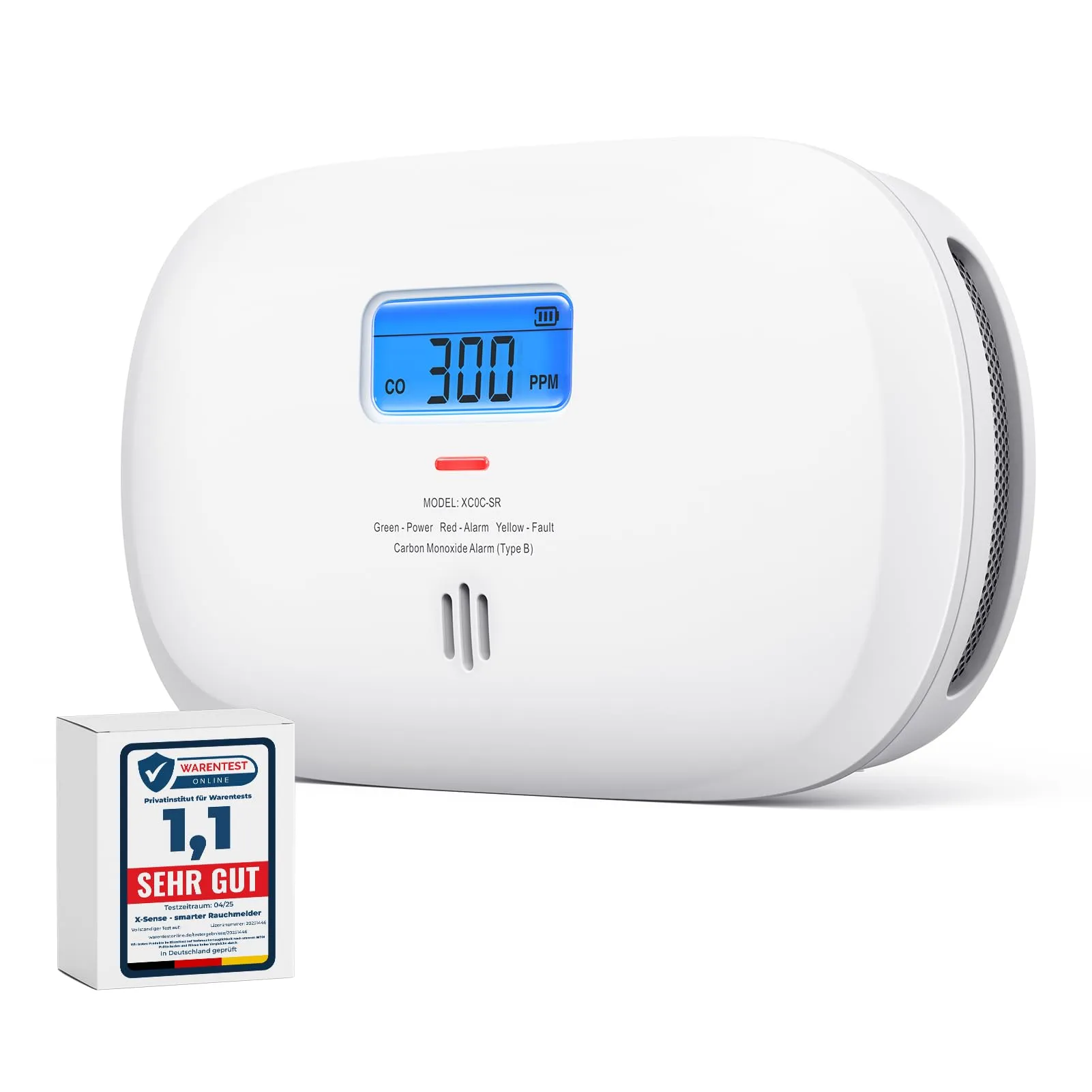 X-Sense Rilevatore di Monossido di Carbonio, Allarme CO a Batteria Sostituibile con Display Digitale, Allarme di Monossido di Carbonio per la Casa con Memoria del Valore di Picco di CO, XC0C-SR
