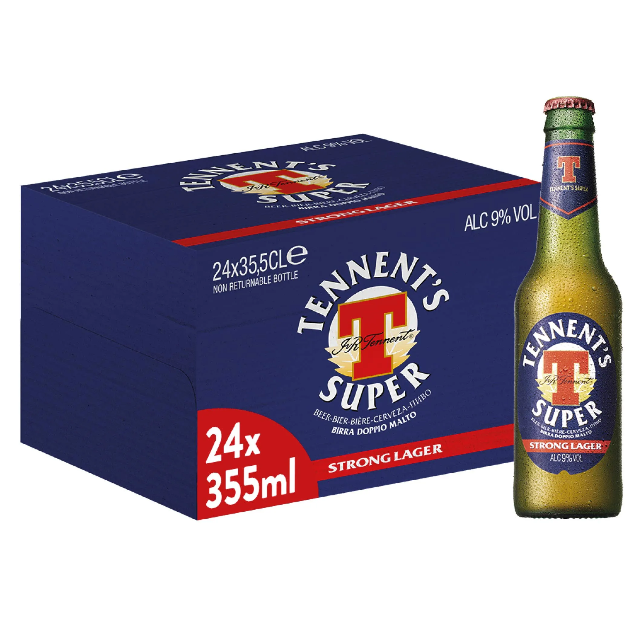 Tennent’s Super Strong Lager, Bottiglie da 355ml (Confezione da 24)