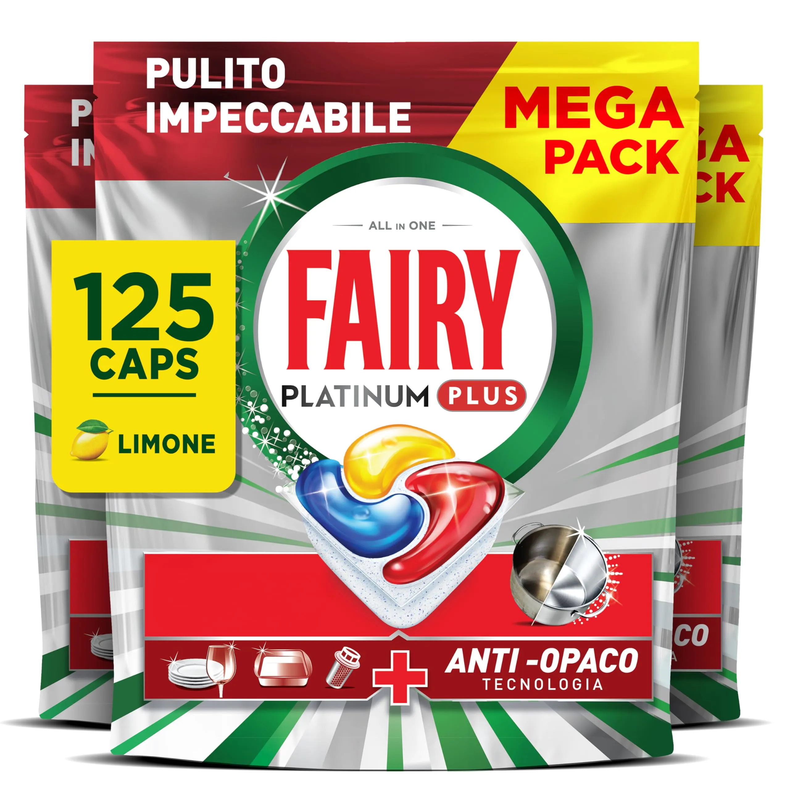 Fairy Platinum Detersivo Pastiglie Lavastoviglie Plus, Limone, 125 Capsule