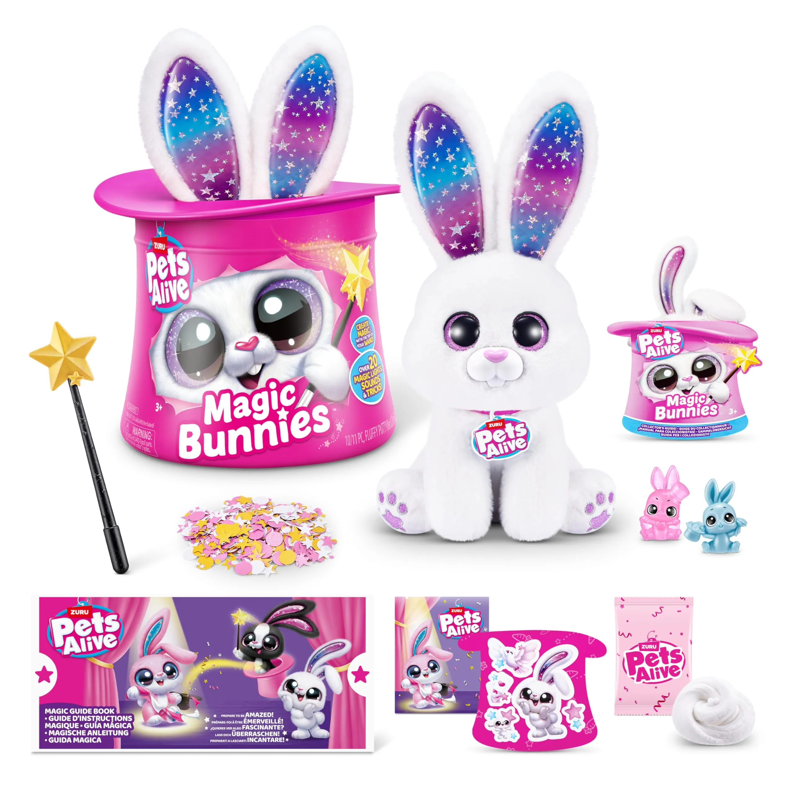 Pets Alive Magic Bunnies di ZURU Peluche magico elettronico e interattivo a sorpresa (White Bunny)