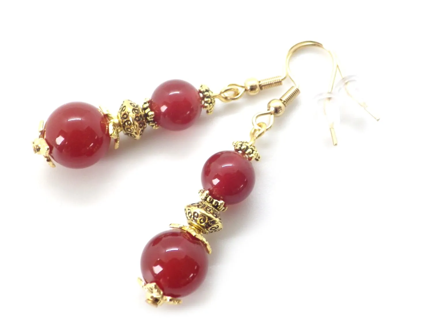 Orecchini Corniola Rossa e Ottone Dorato - Fatto a Mano in Francia