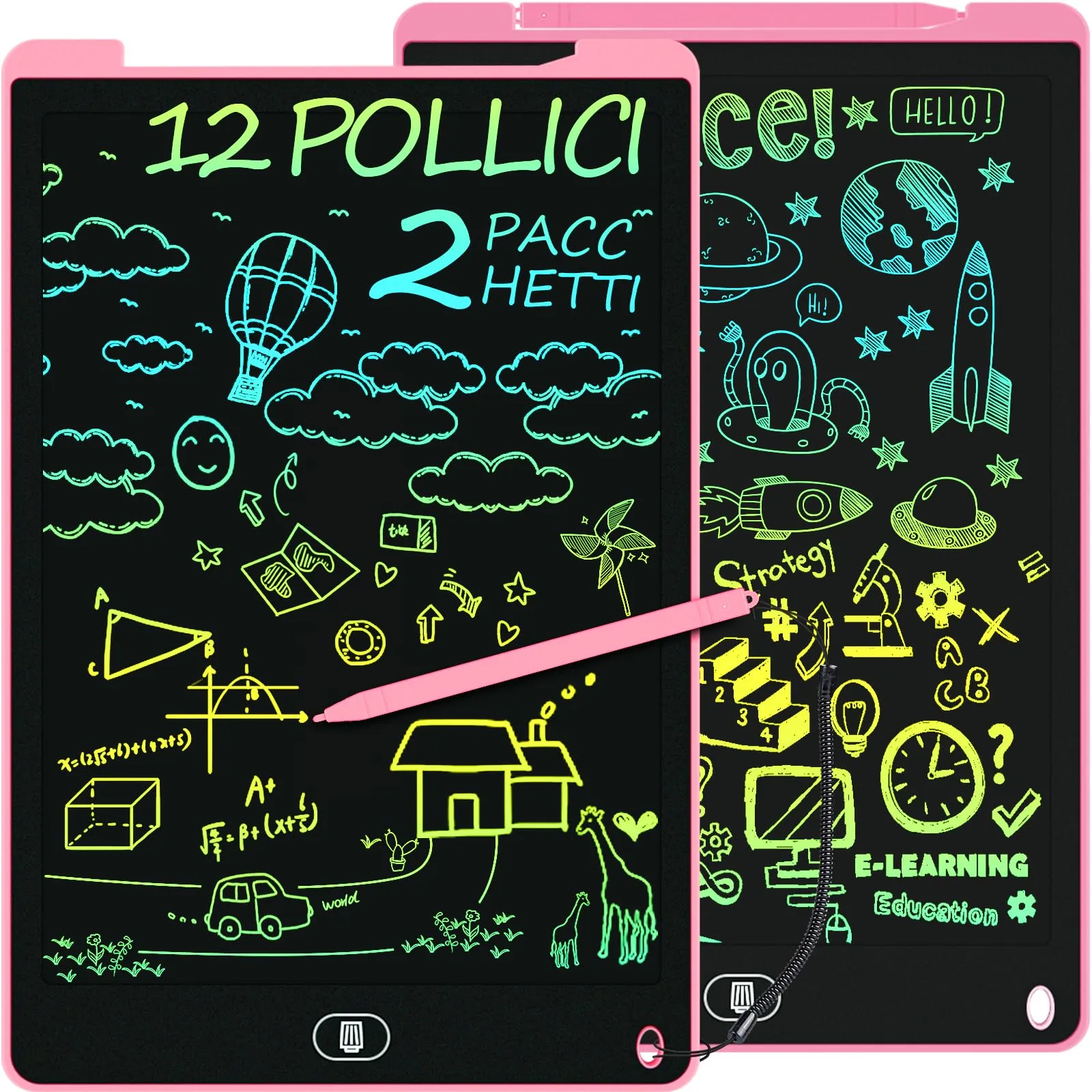 Electight Tavoletta Grafica LCD Scrittura 12 Pollici - Set da 2 (Blu, Rosa)