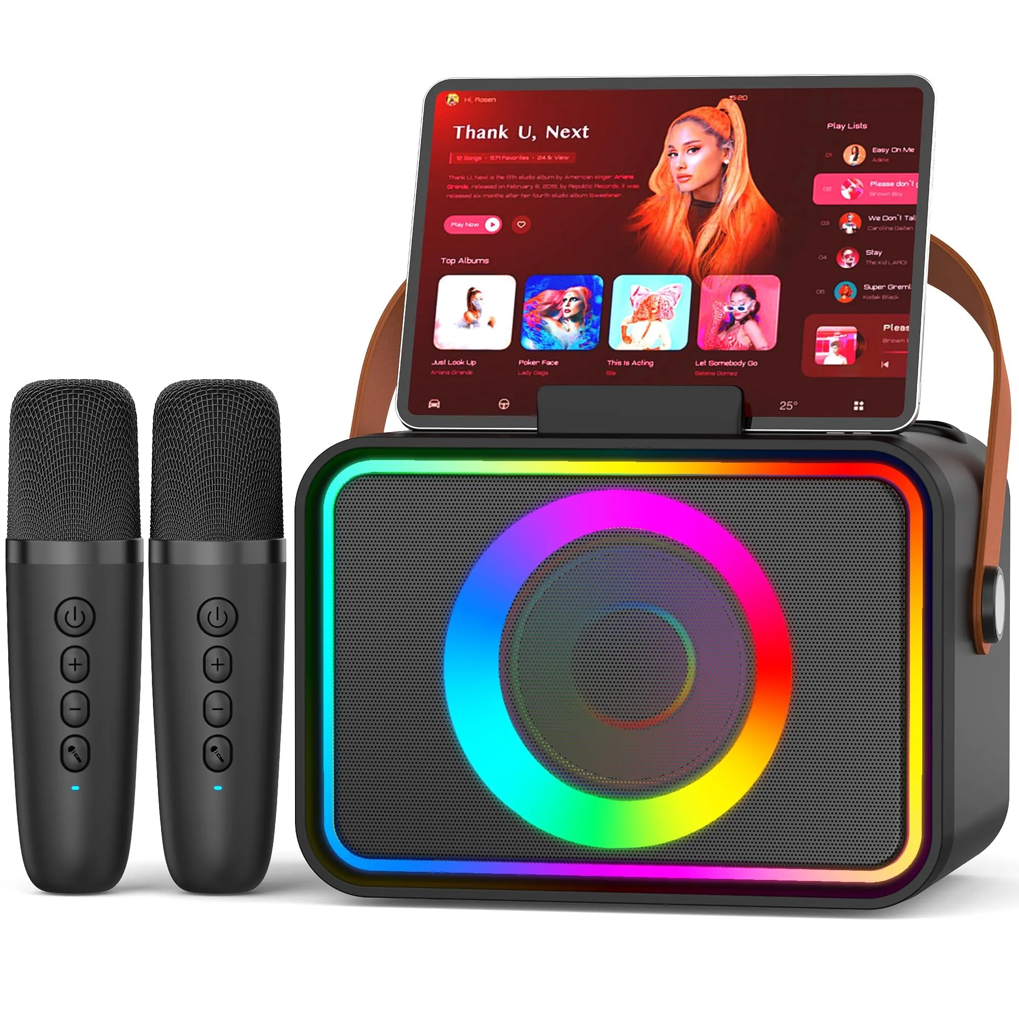 Macchina Karaoke Portatile con 2 Microfoni Wireless e Luci LED