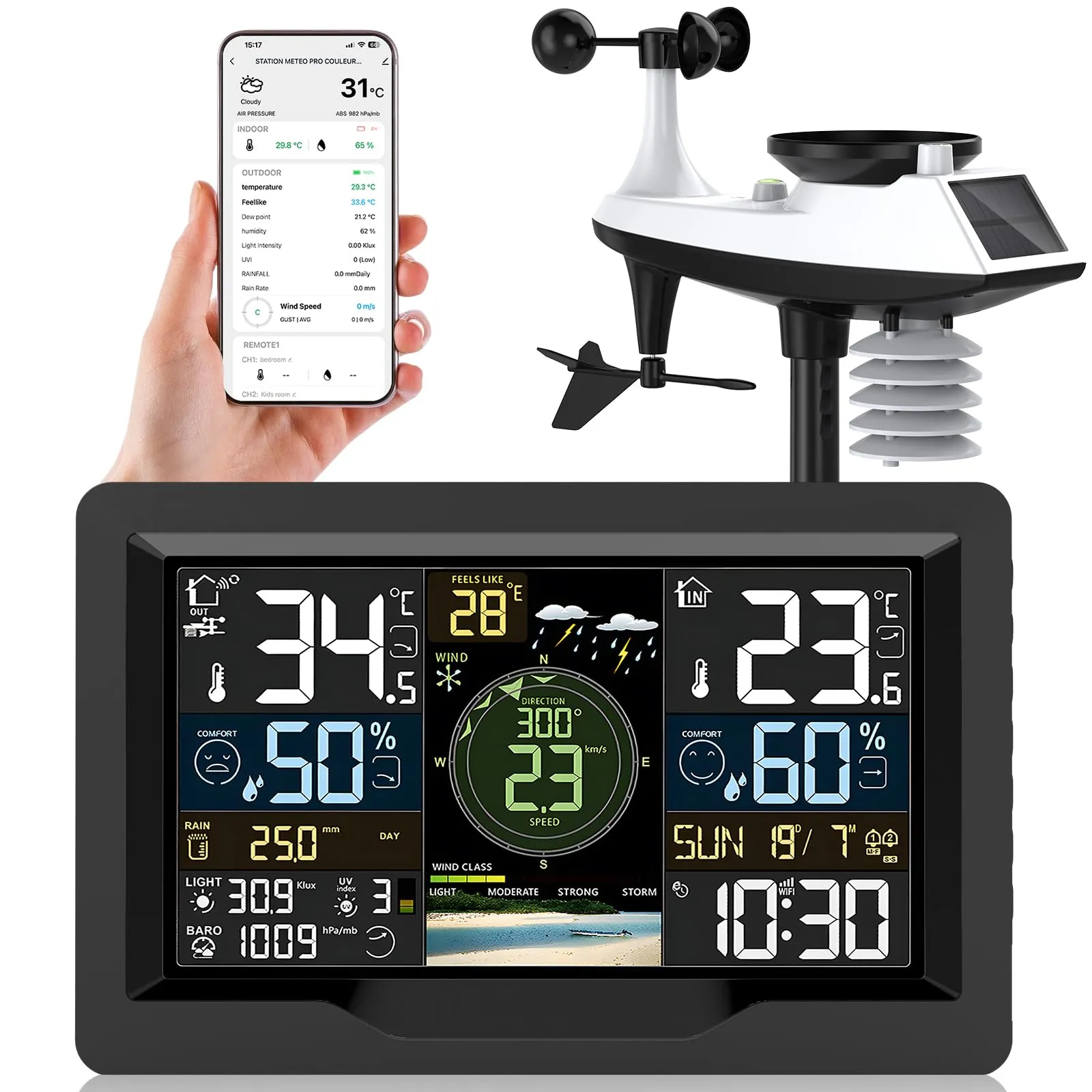 Stazione Meteo Professionale WiFi Jely con Sensore Esterno 7 in 1