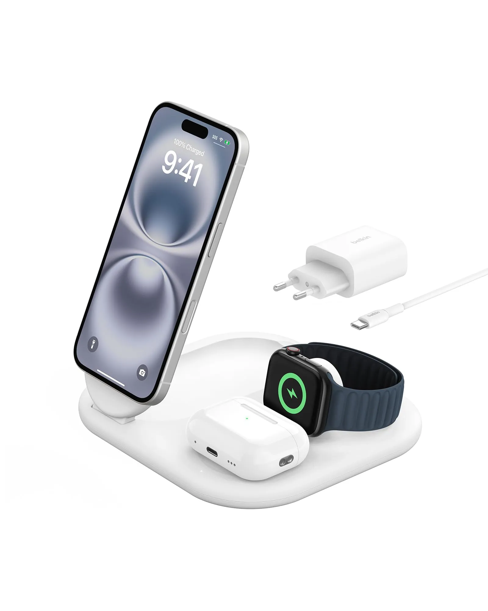 Belkin BoostCharge Caricabatteria Magnetico Pieghevole 3 in 1 con Qi2 da 15W