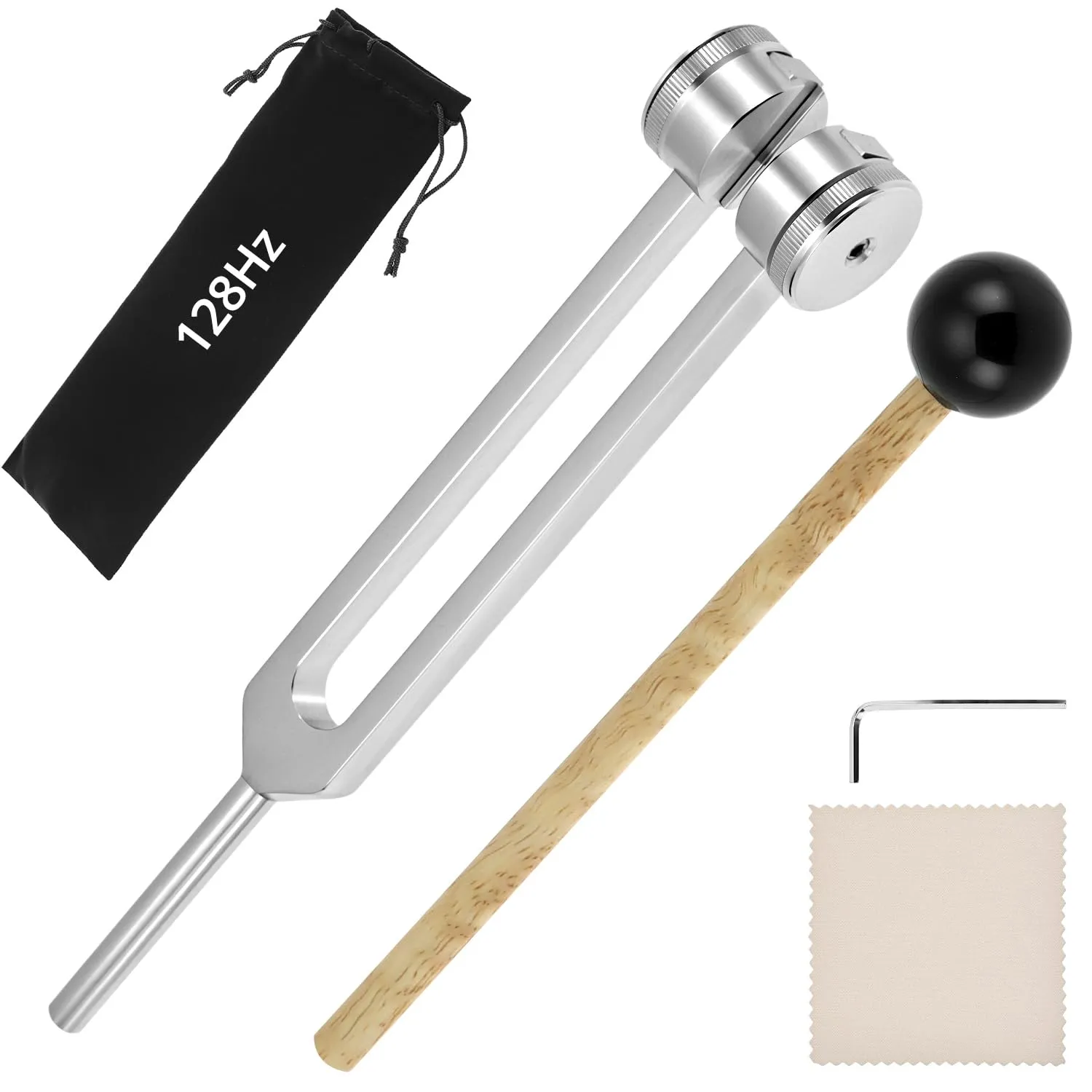 QWORK® Diapason di Prova 128 Hz in Lega di Alluminio con Martello in Silicone