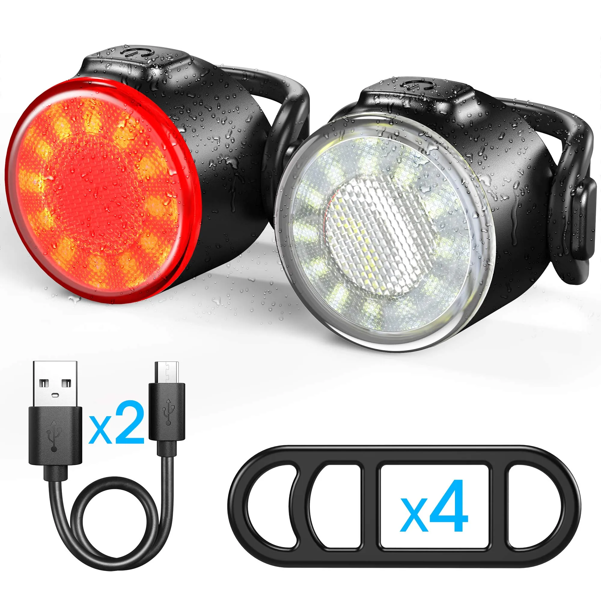 Set Luci LED per Bicicletta Ricaricabili USB, Anteriore e Posteriore