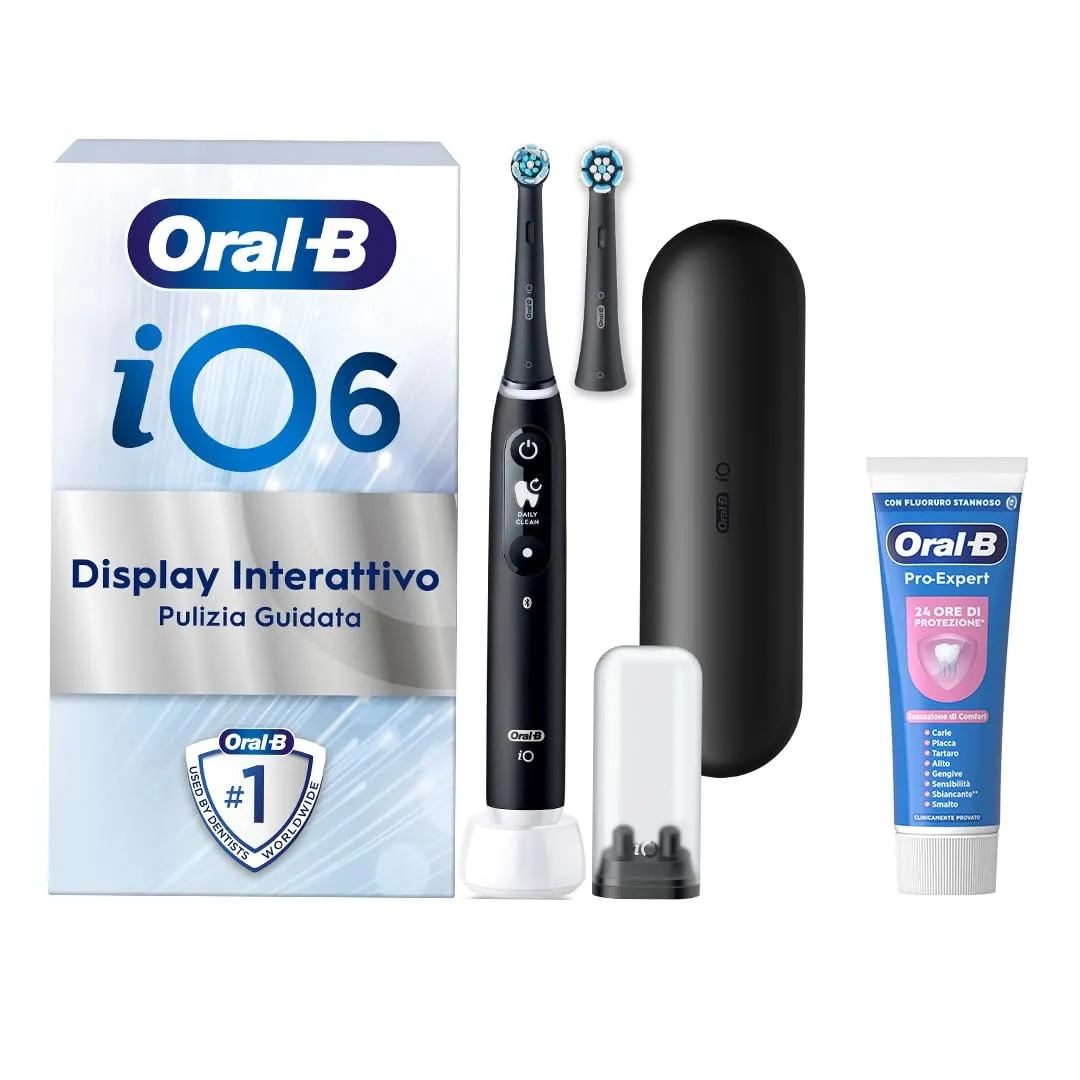 Oral-B iO 6N Nero - Spazzolino Elettrico Ricaricabile con Accessori e Dentifricio