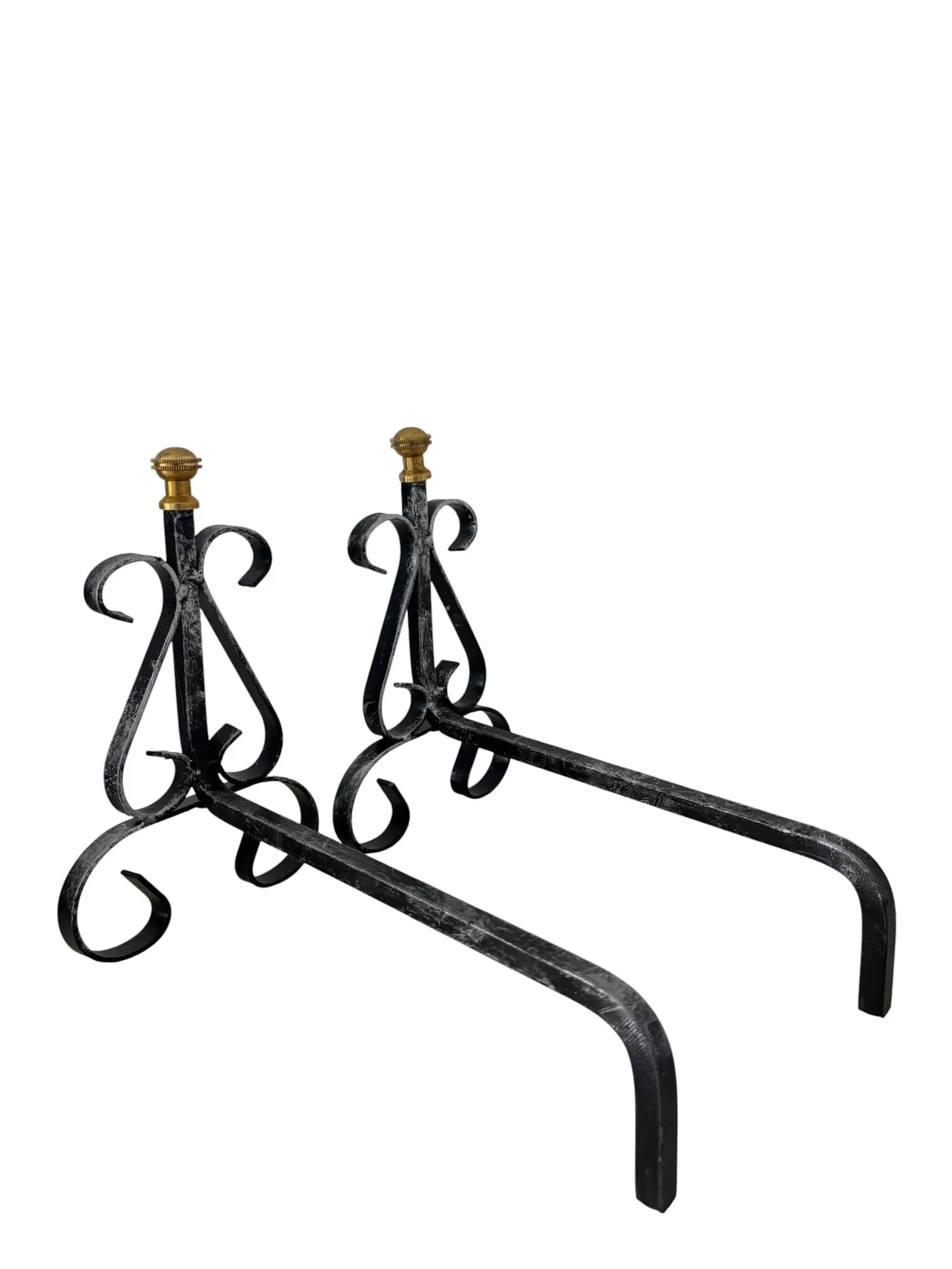 Alari in Ferro Battuto con Pomelli in Ottone per Camino - Design Decorativo