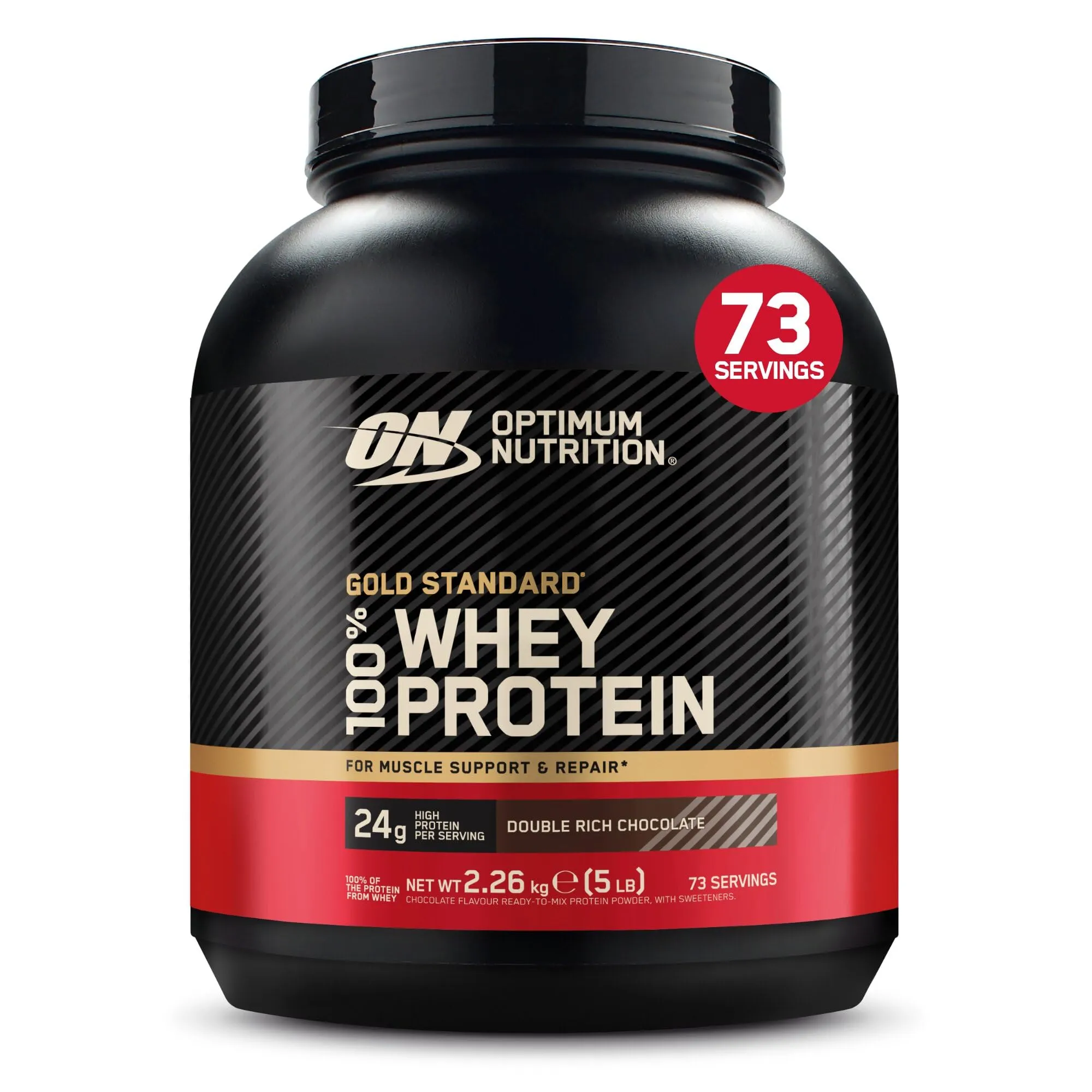 Optimum Nutrition Gold Standard 100% Whey, Proteine in Polvere, Gusto Doppio Cioccolato, 2.26kg, 73 Porzioni