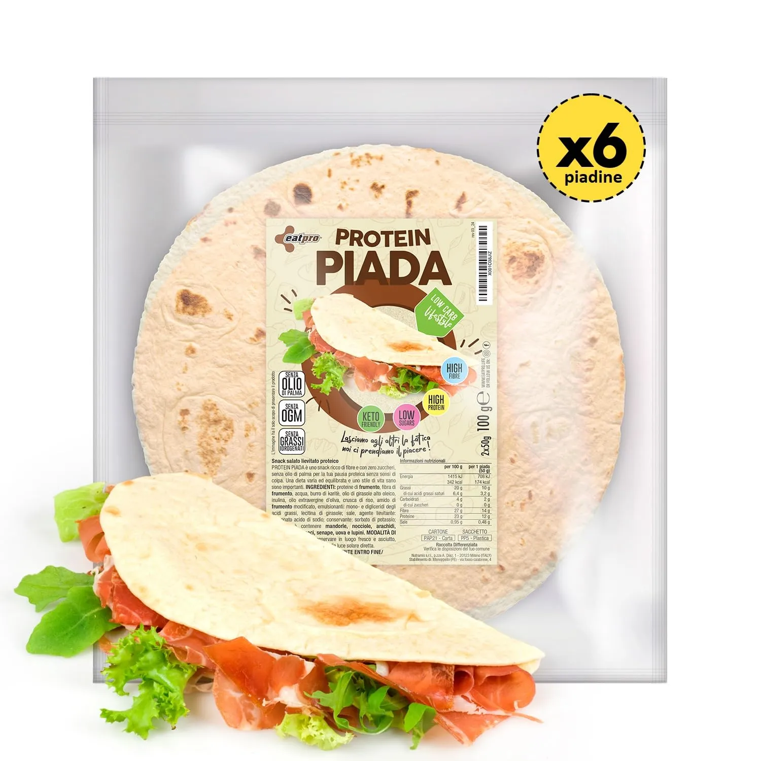 Piadina Proteica Senza Carboidrati EatPro - Keto e Low Carb (6 Pezzi)