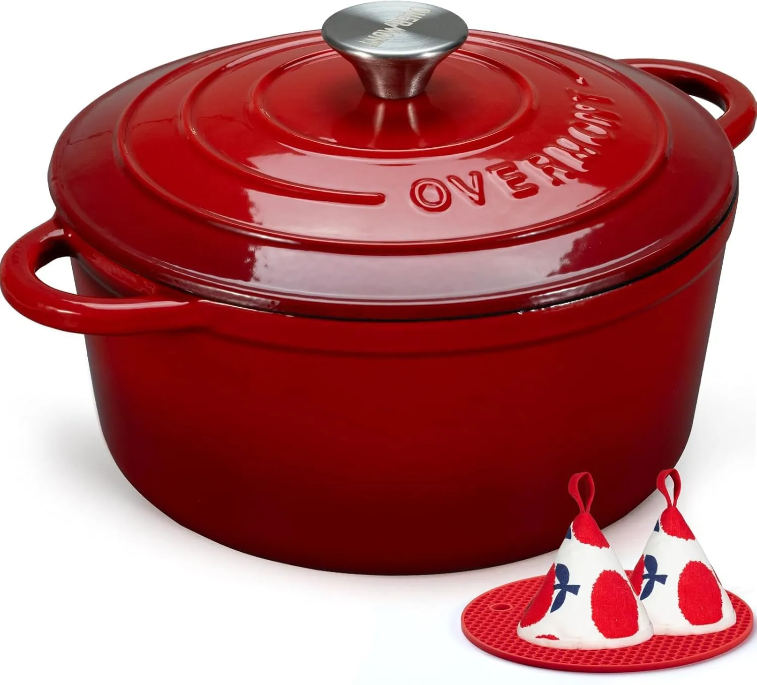 Overmont Casseruola in Ghisa Smaltata Rossa - Ø26 cm