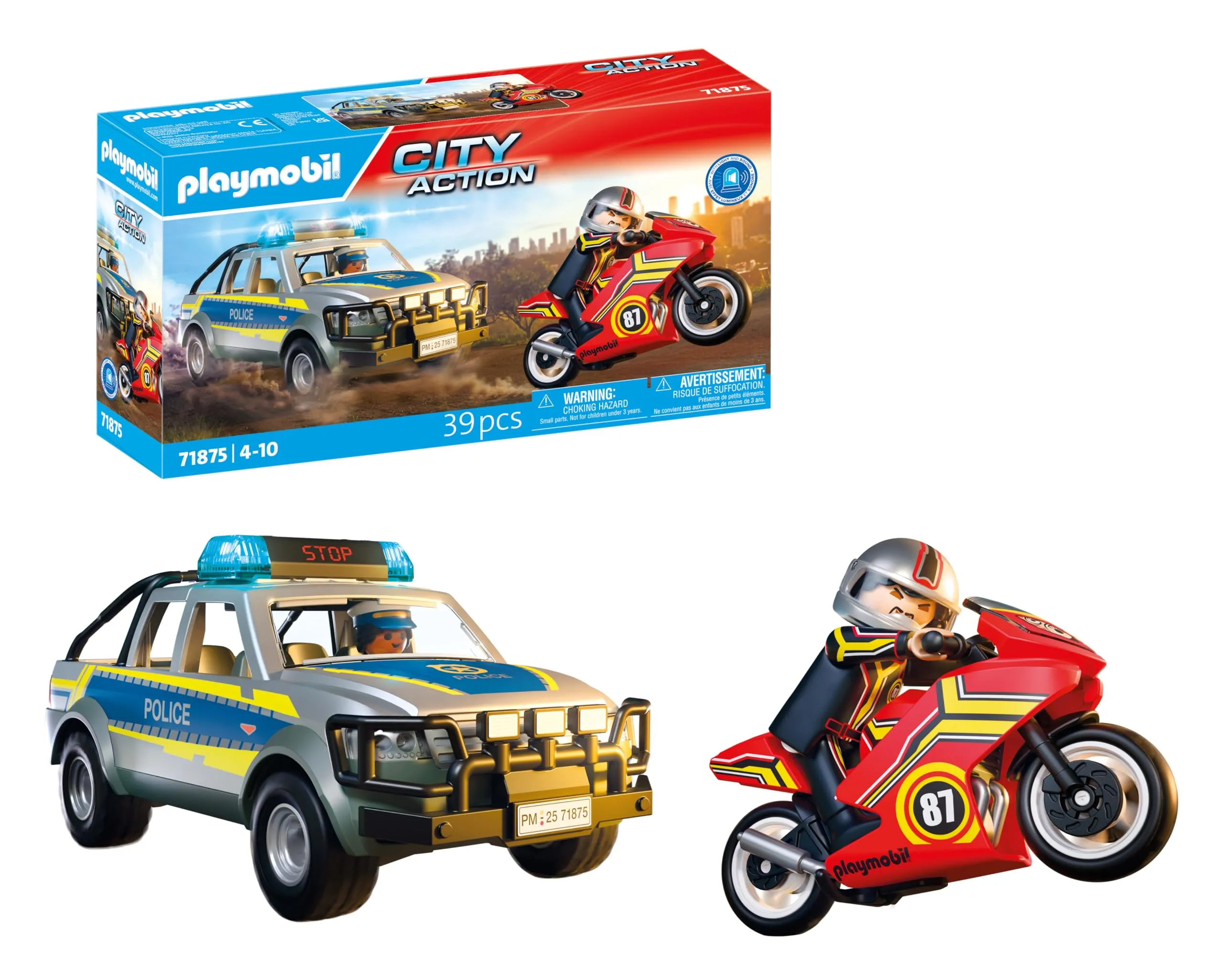 PLAYMOBIL Police Pick-Up Truck Pursuit: Set Inseguimento Polizia per Avventure Emozionanti