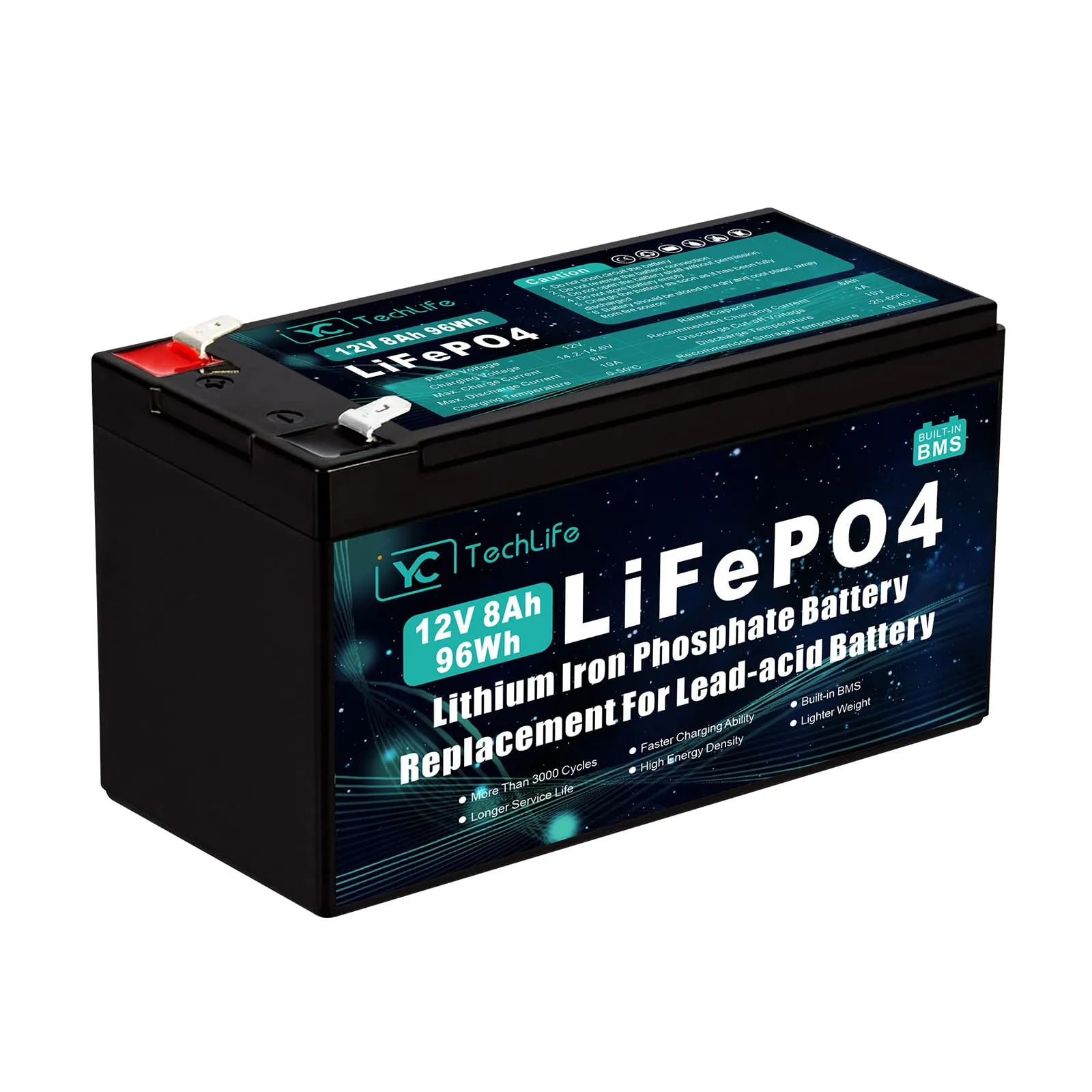 Batteria Litio Ferro Fosfato (LiFePO4) 12V 8Ah con BMS 10A