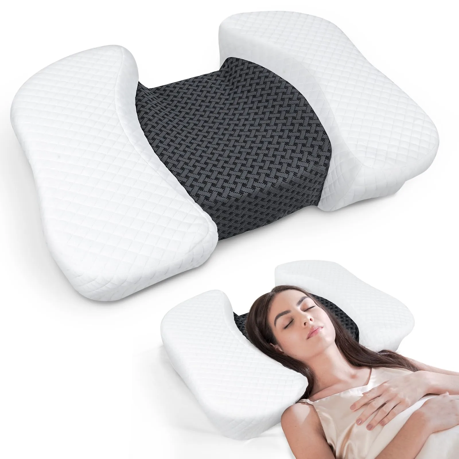 HOMCA Cuscino Ortopedico Anti-rughe per Dormire Supini - Memory Foam Nero