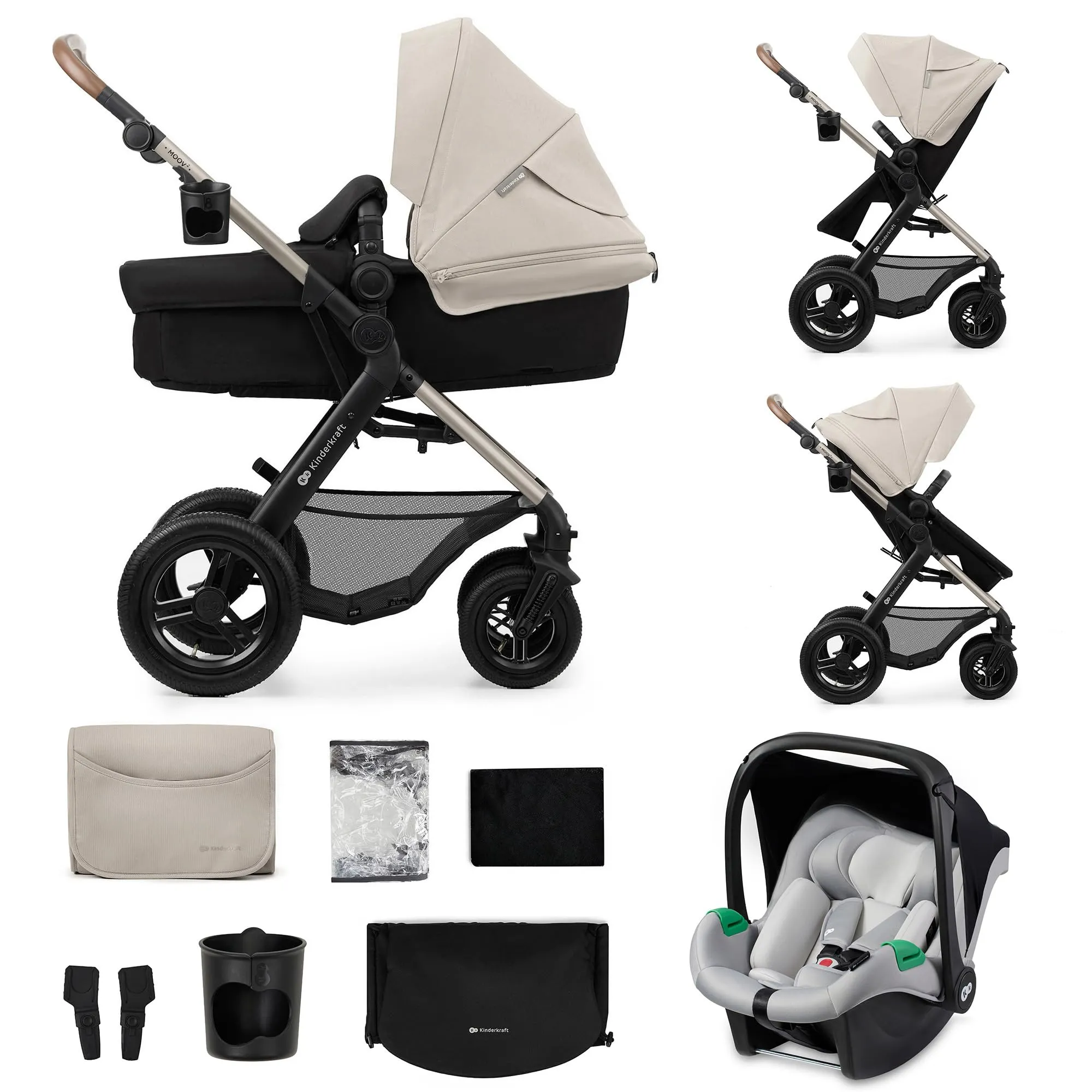 Kinderkraft MOOV2 Trio - Passeggino 3 in 1 con Ovetto I-SIZE, Grigio